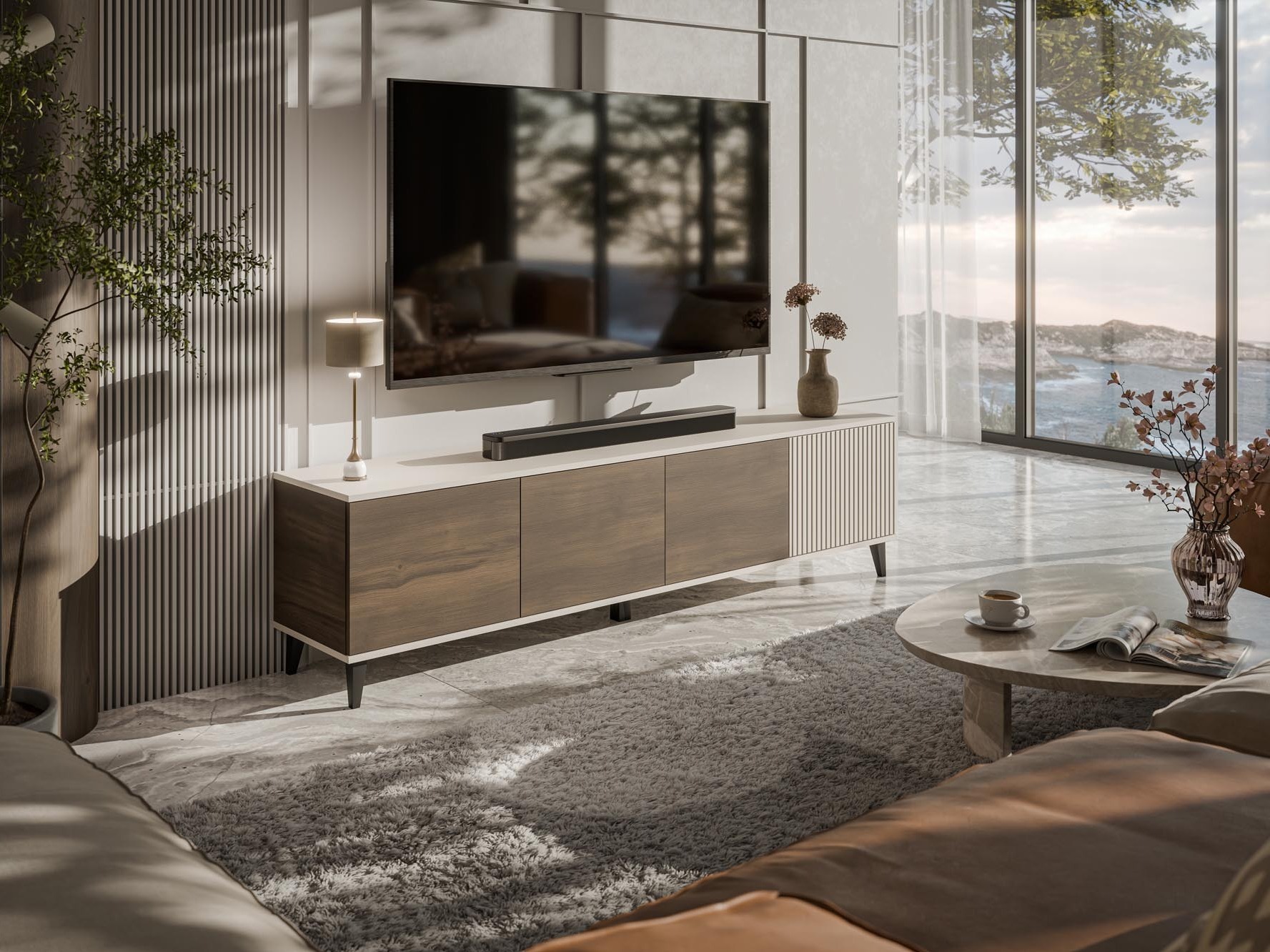 TV-meubel Luelia 114 (Notenhout + Kasjmier)