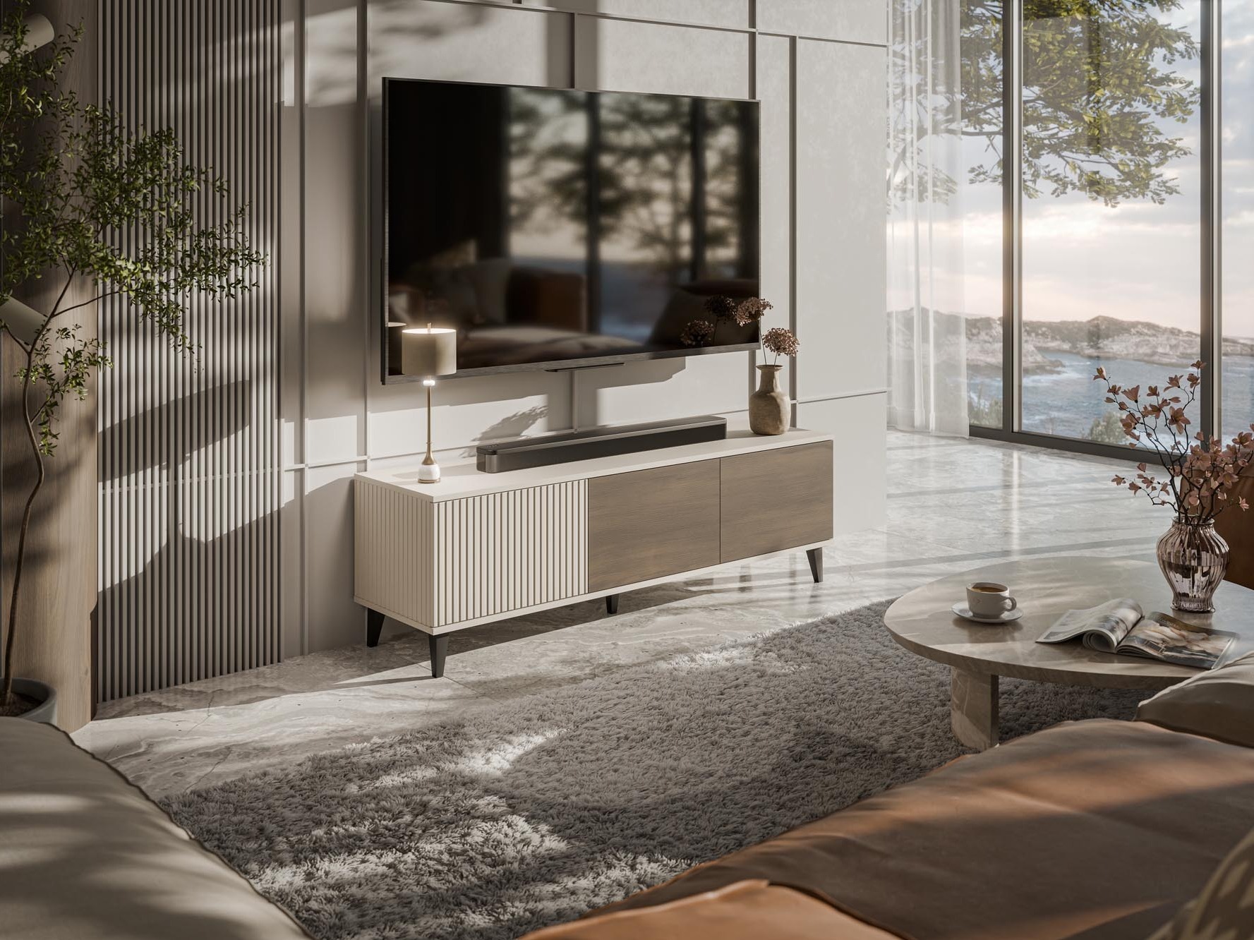 TV-meubel Luelia 115 (Notenhout + Kasjmier)