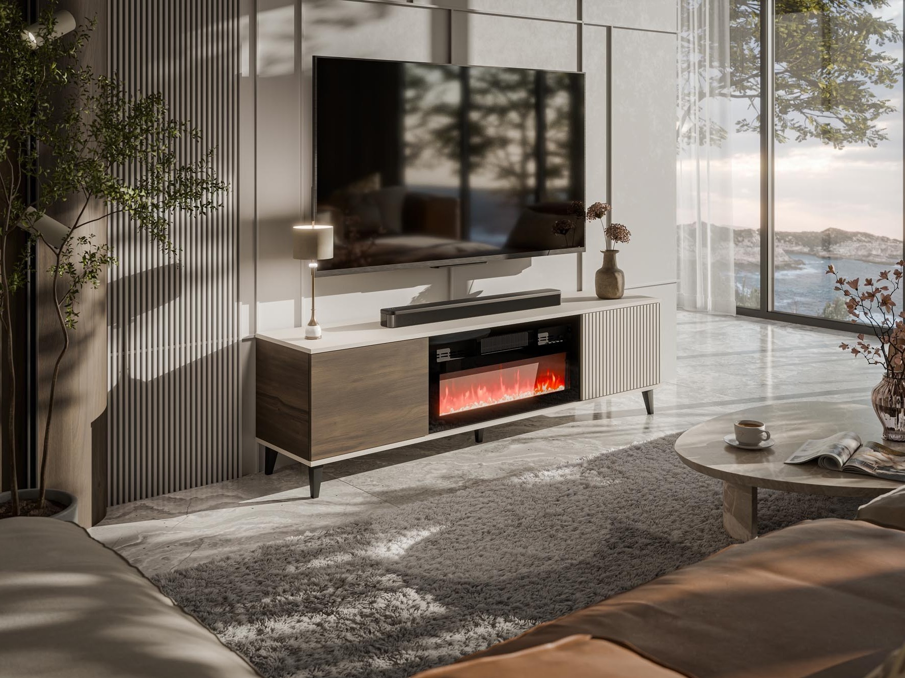 TV-meubel Luelia 121 (Notenhout + Kasjmier)