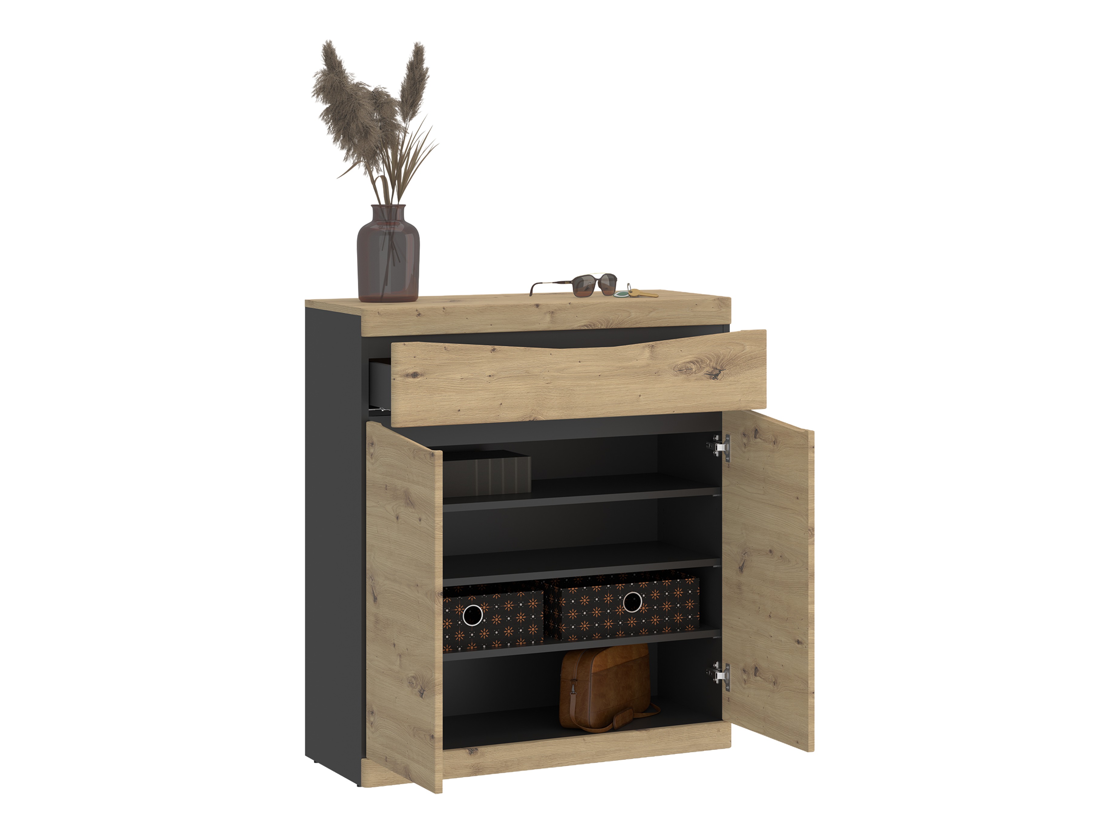 Ladekast Venlori 115 (Artisan eiken + Antraciet)