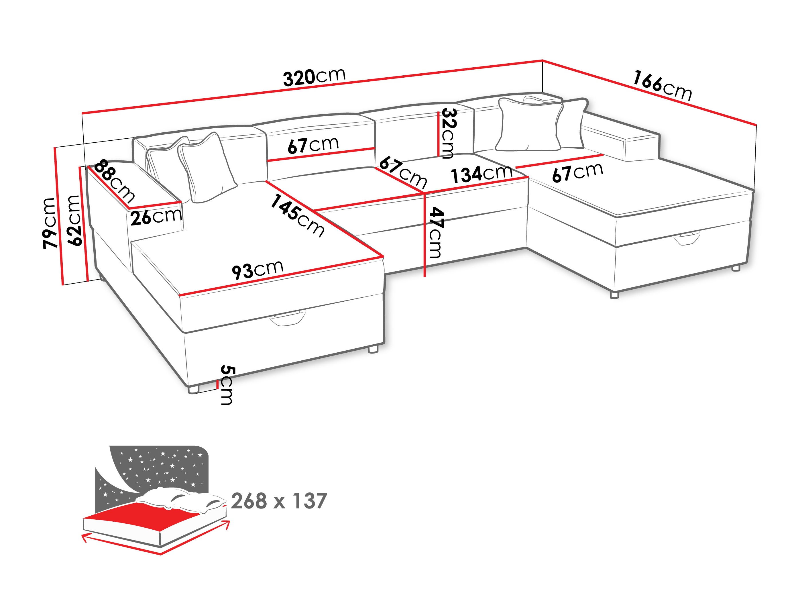 Hoekbank Clovis 115 (Coral 50)
