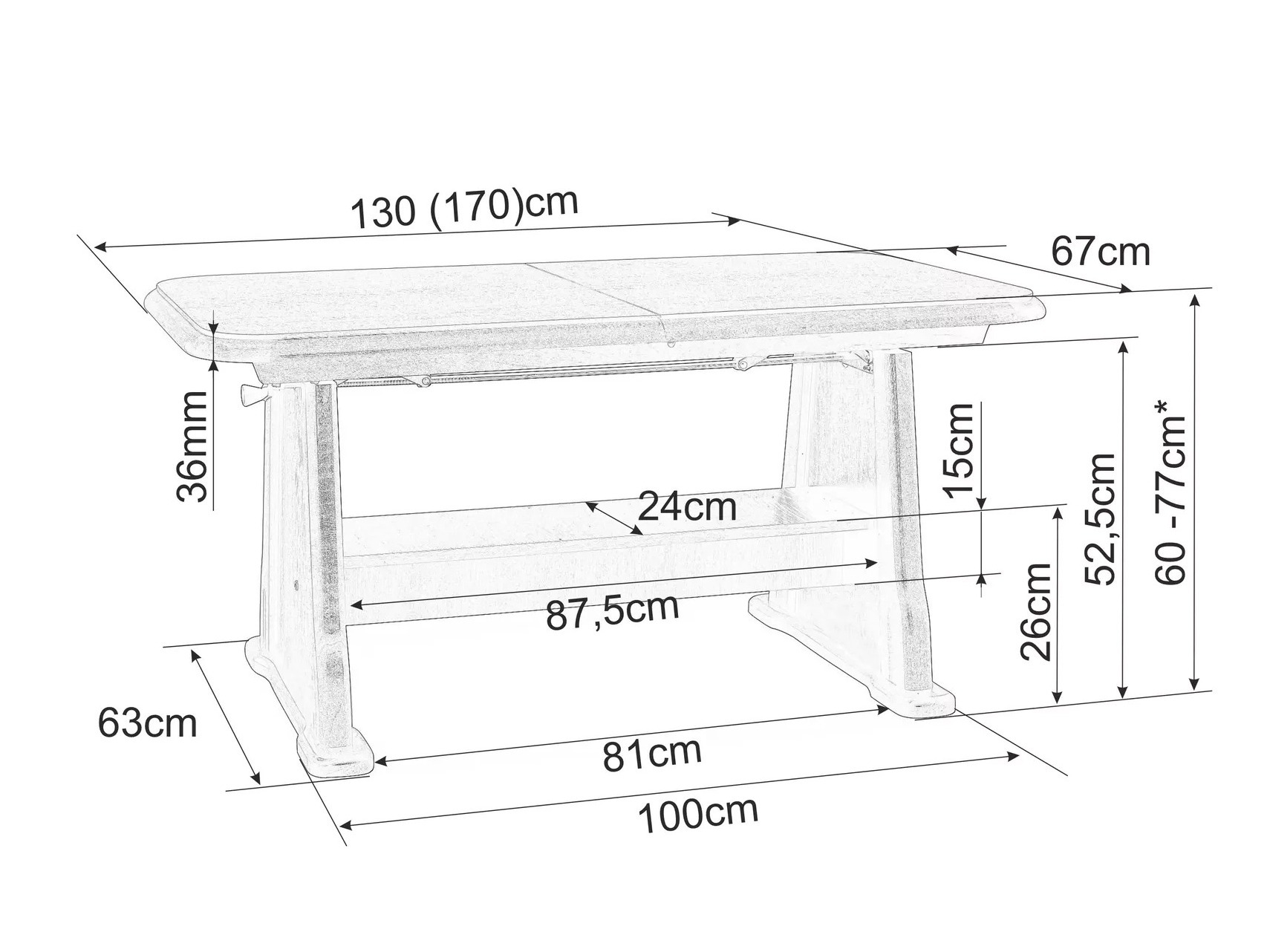 Transformeerbare salontafel Detroit 811 (Kastanje)