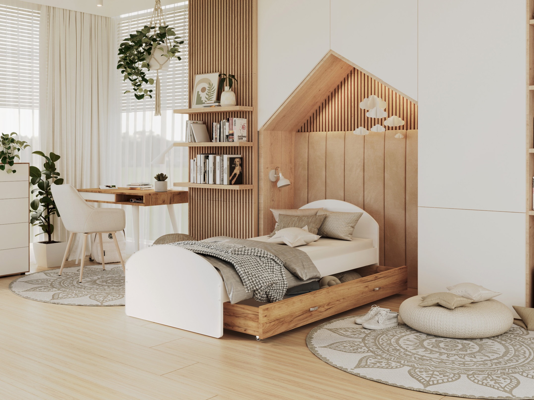 Bed Aurora 177 (Wit + Craft eiken)