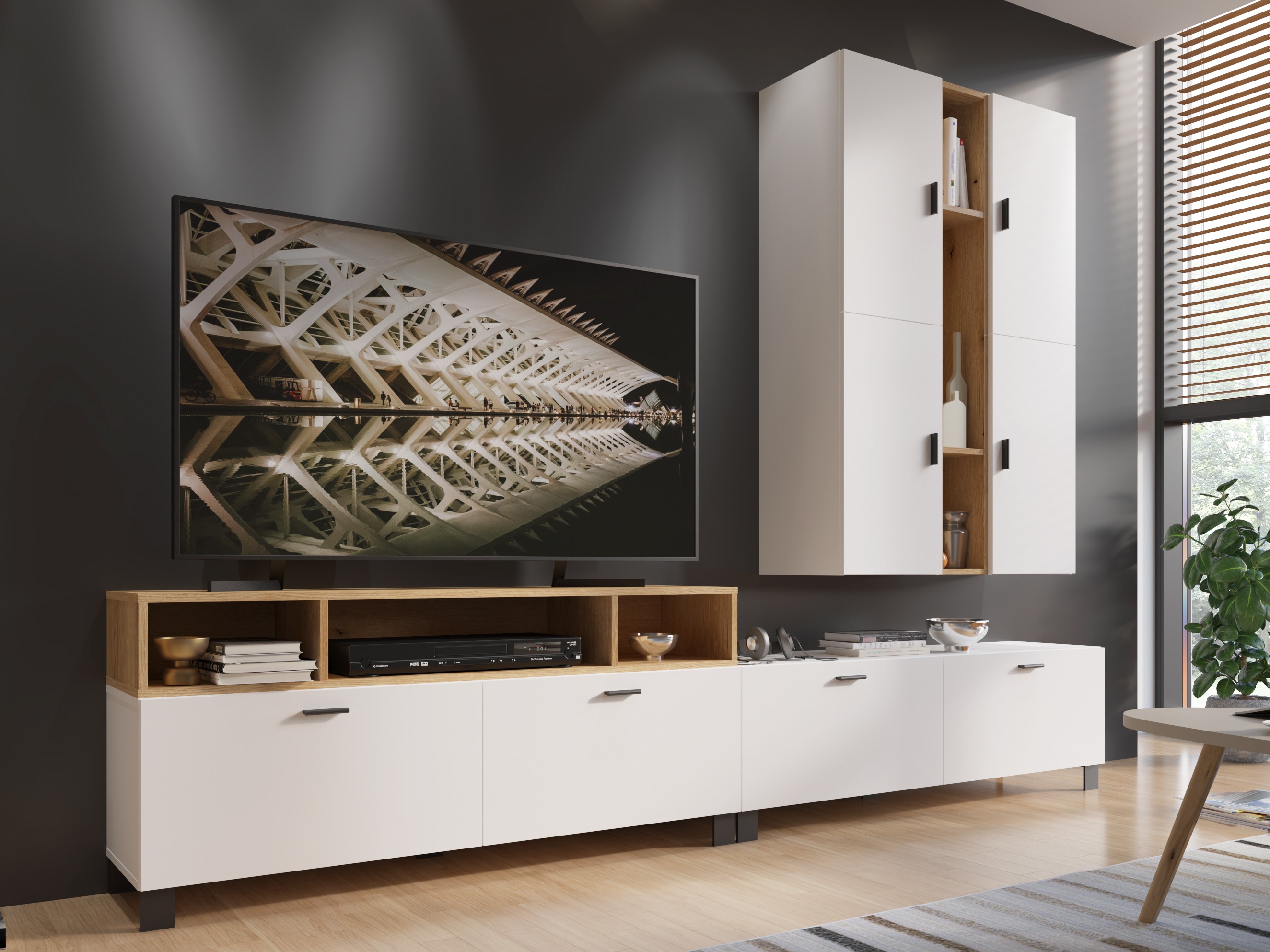 Woonkamerset Virnolu 107 (Wit + Eiken)