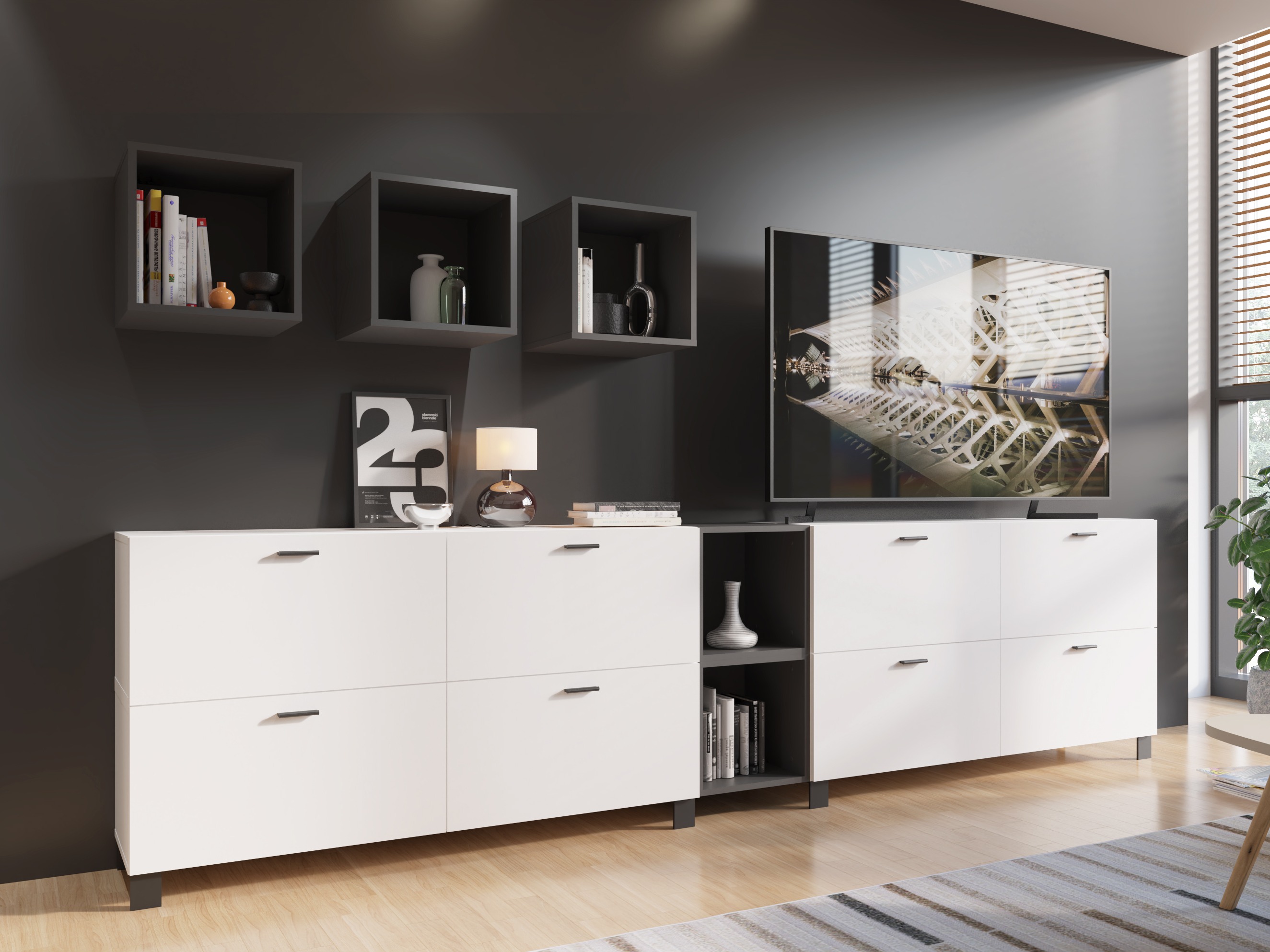 Woonkamerset Virnolu 110 (Wit + Antraciet)