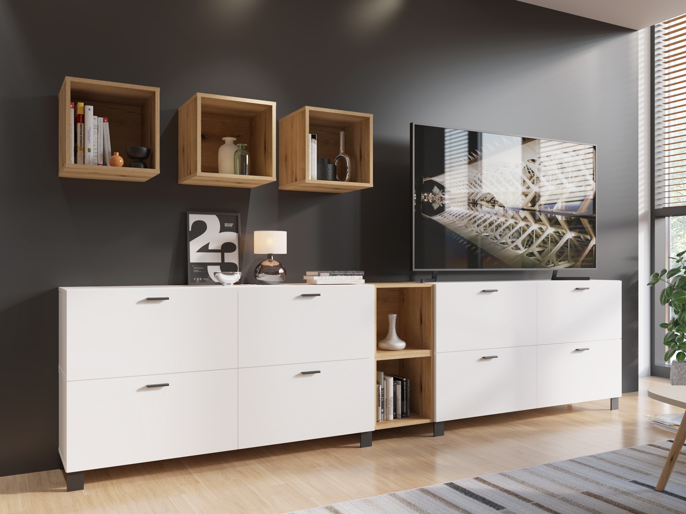 Woonkamerset Virnolu 110 (Wit + Eiken)