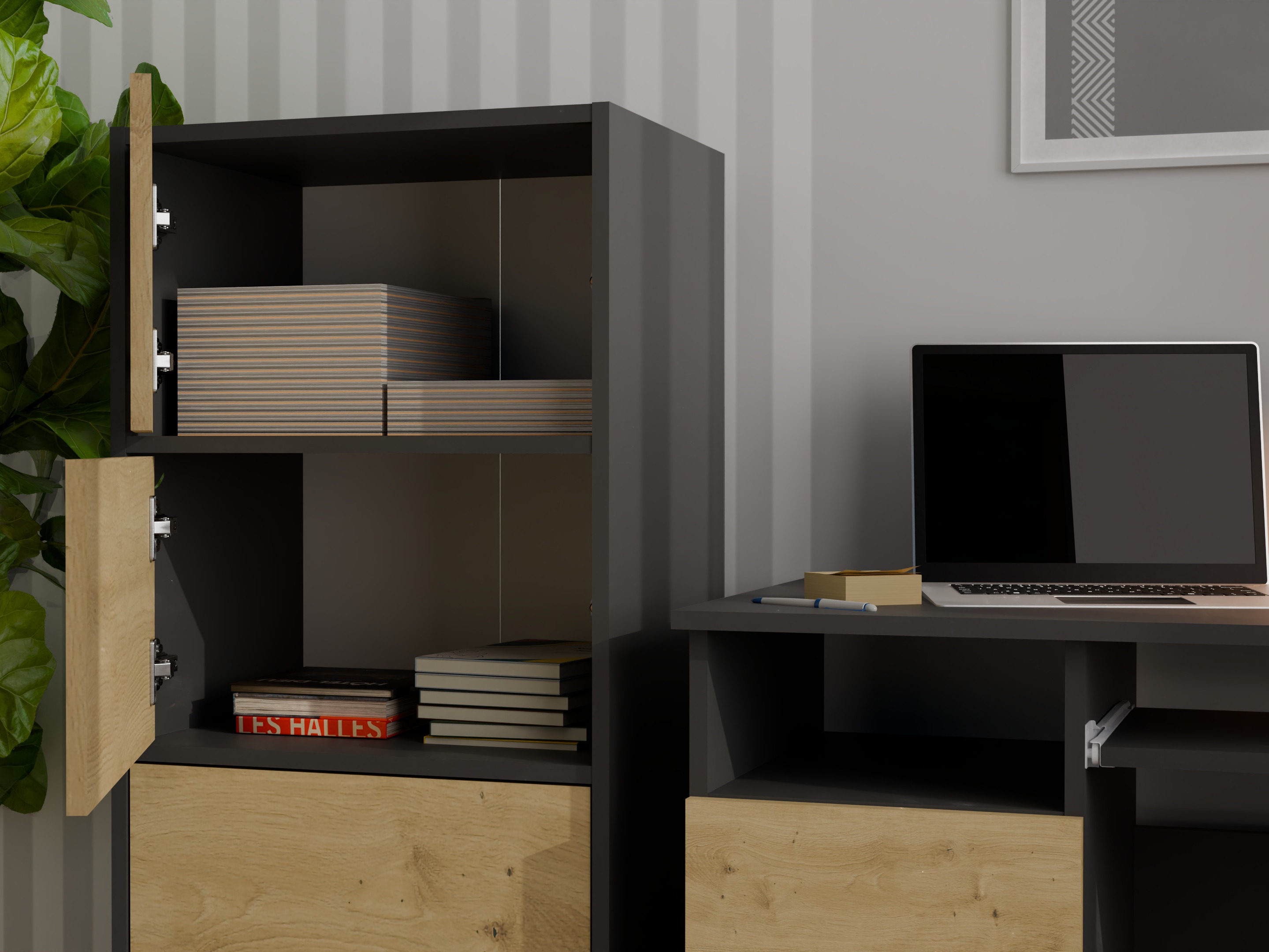 Dressoir Mandeville 298 (Antraciet + Artisan eiken)