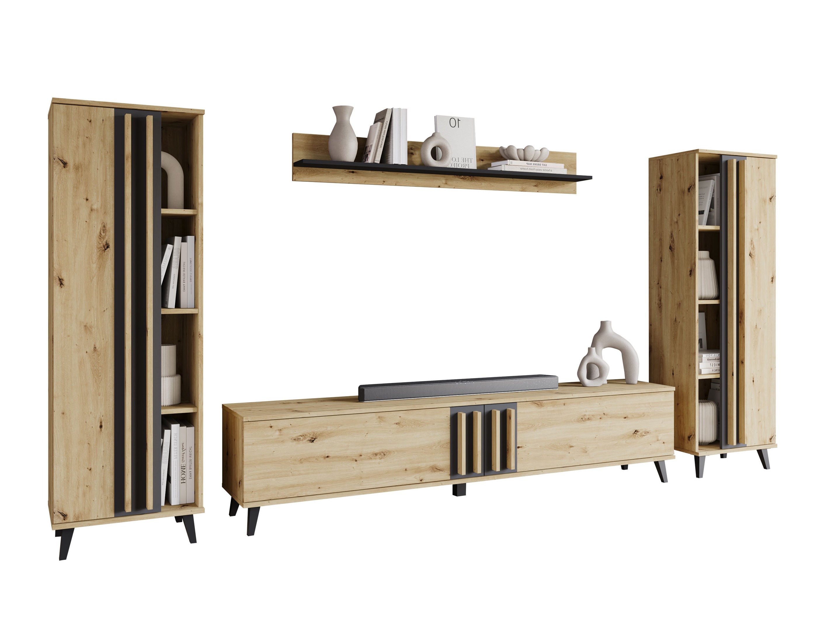 Woonkamerset Facetor (Artisan eiken + Grafiet)