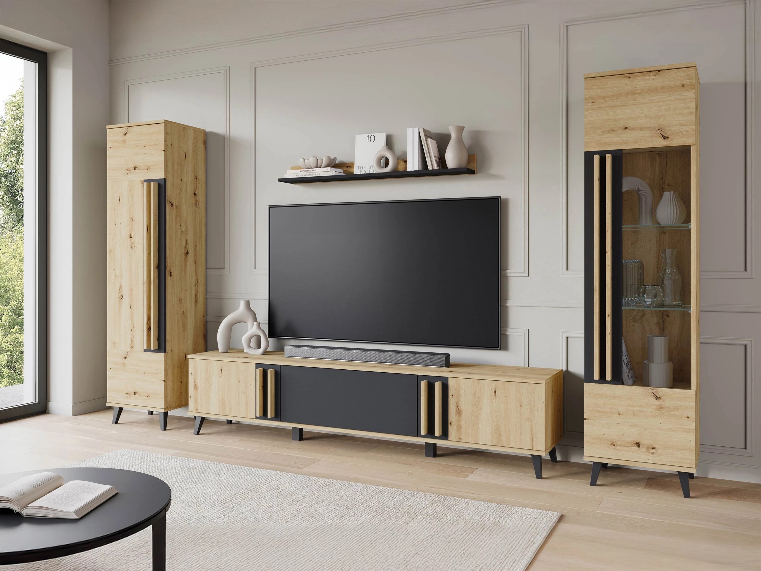 Woonkamerset Facetor II (Artisan eiken + Grafiet)