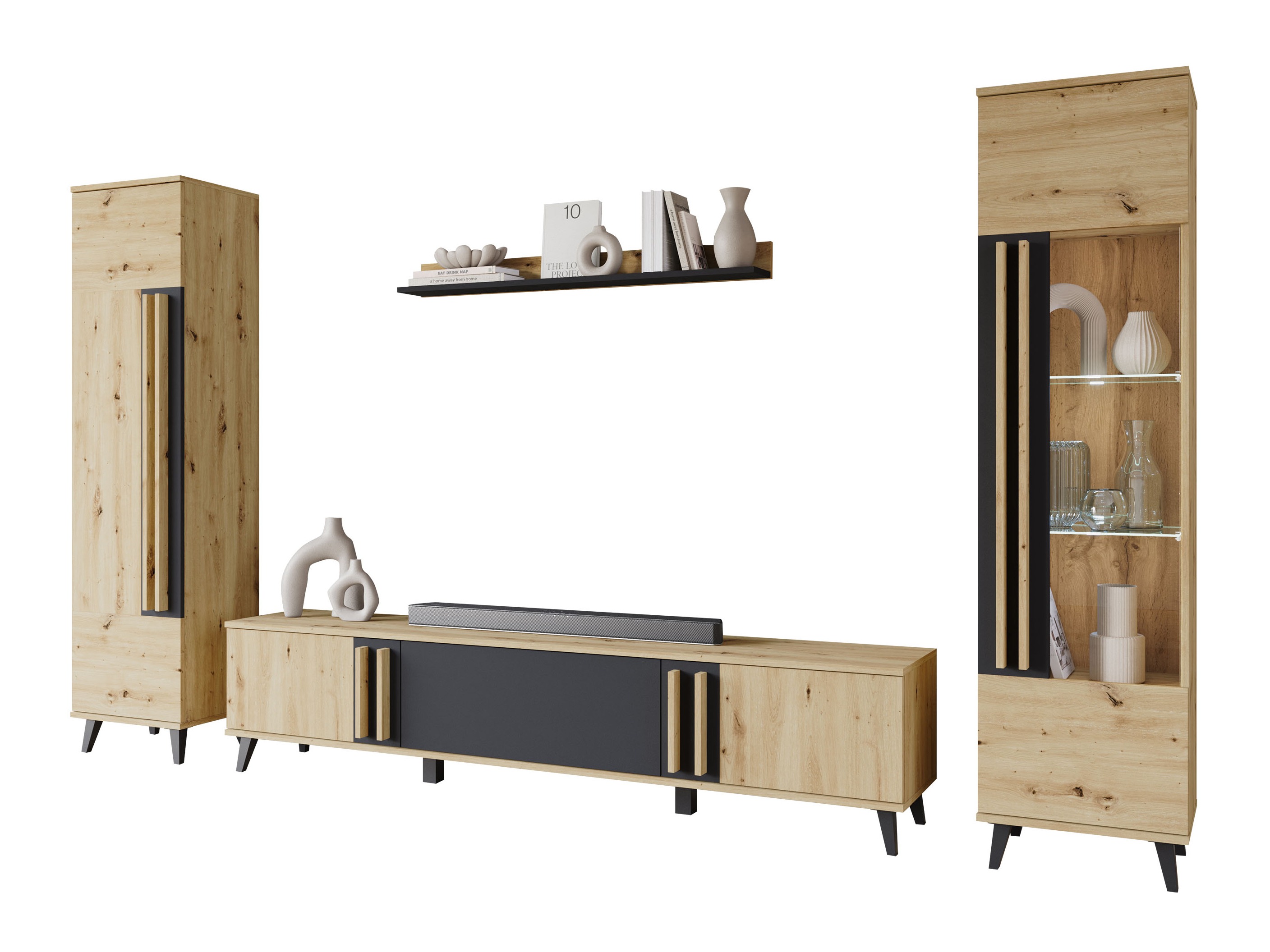 Woonkamerset Facetor II (Artisan eiken + Grafiet)