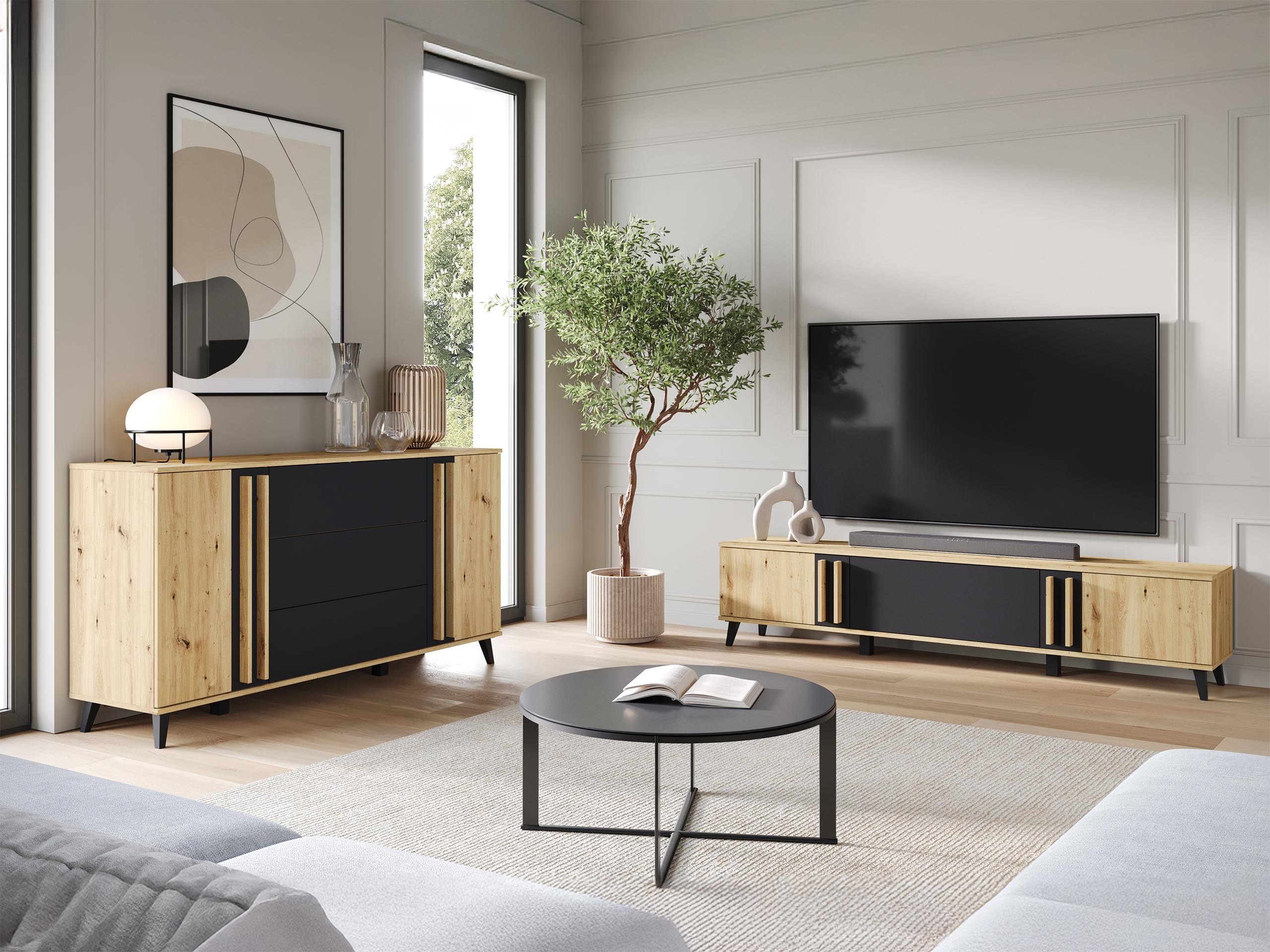 Woonkamerset Facetor III (Artisan eiken + Grafiet)