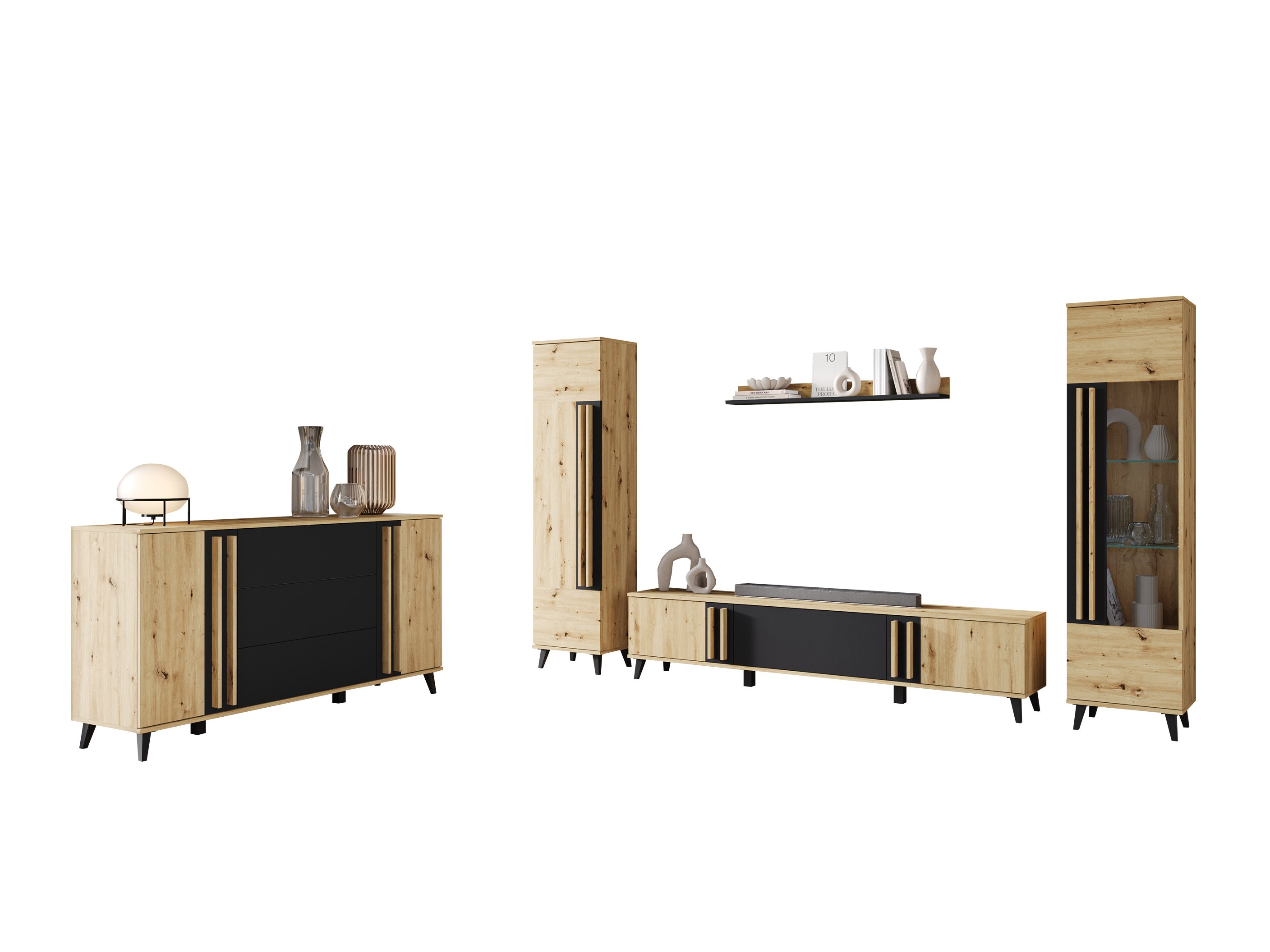 Woonkamerset Facetor IV (Artisan eiken + Grafiet)