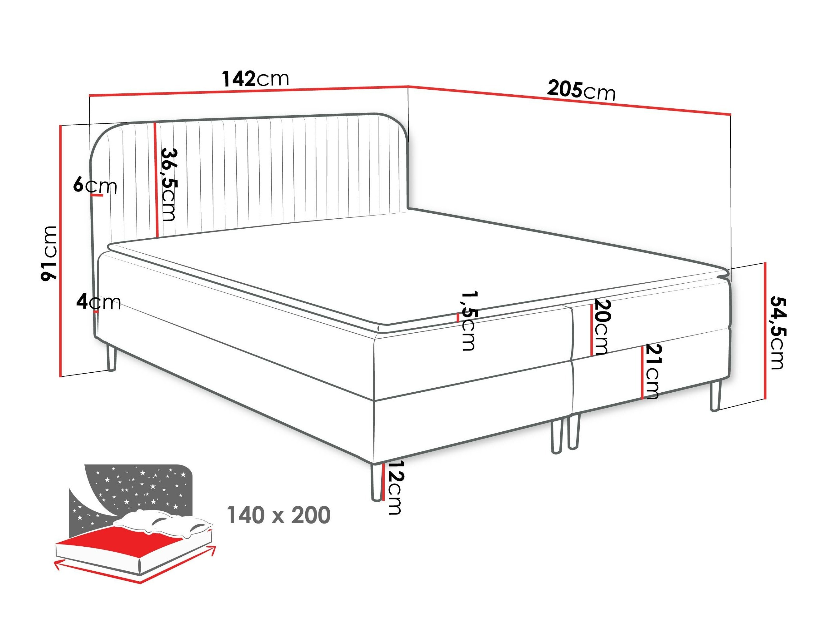 Boxspring Baltimore 200 (Coral 15)