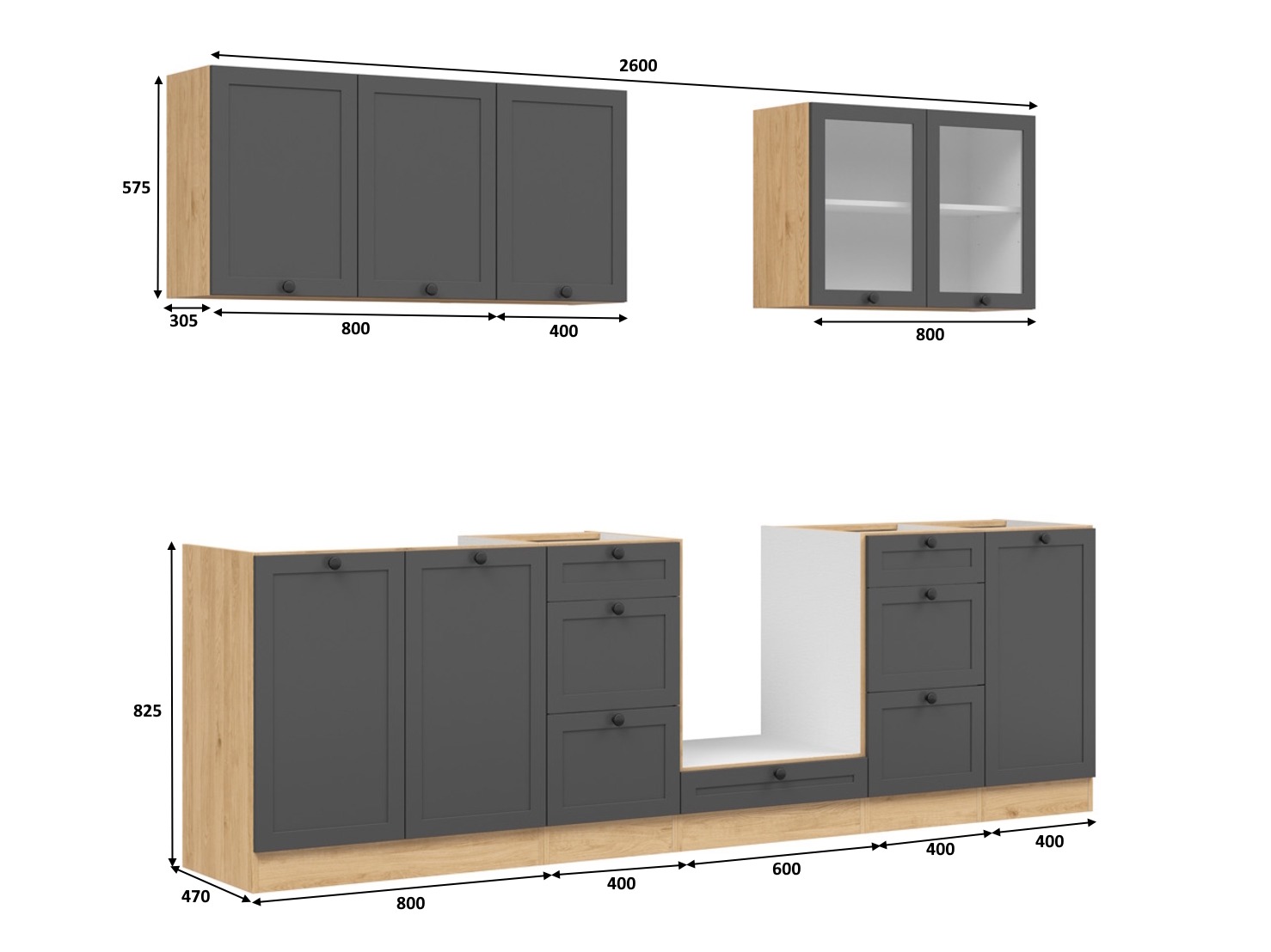 Modulaire keukenset Classic Grey Oak 118