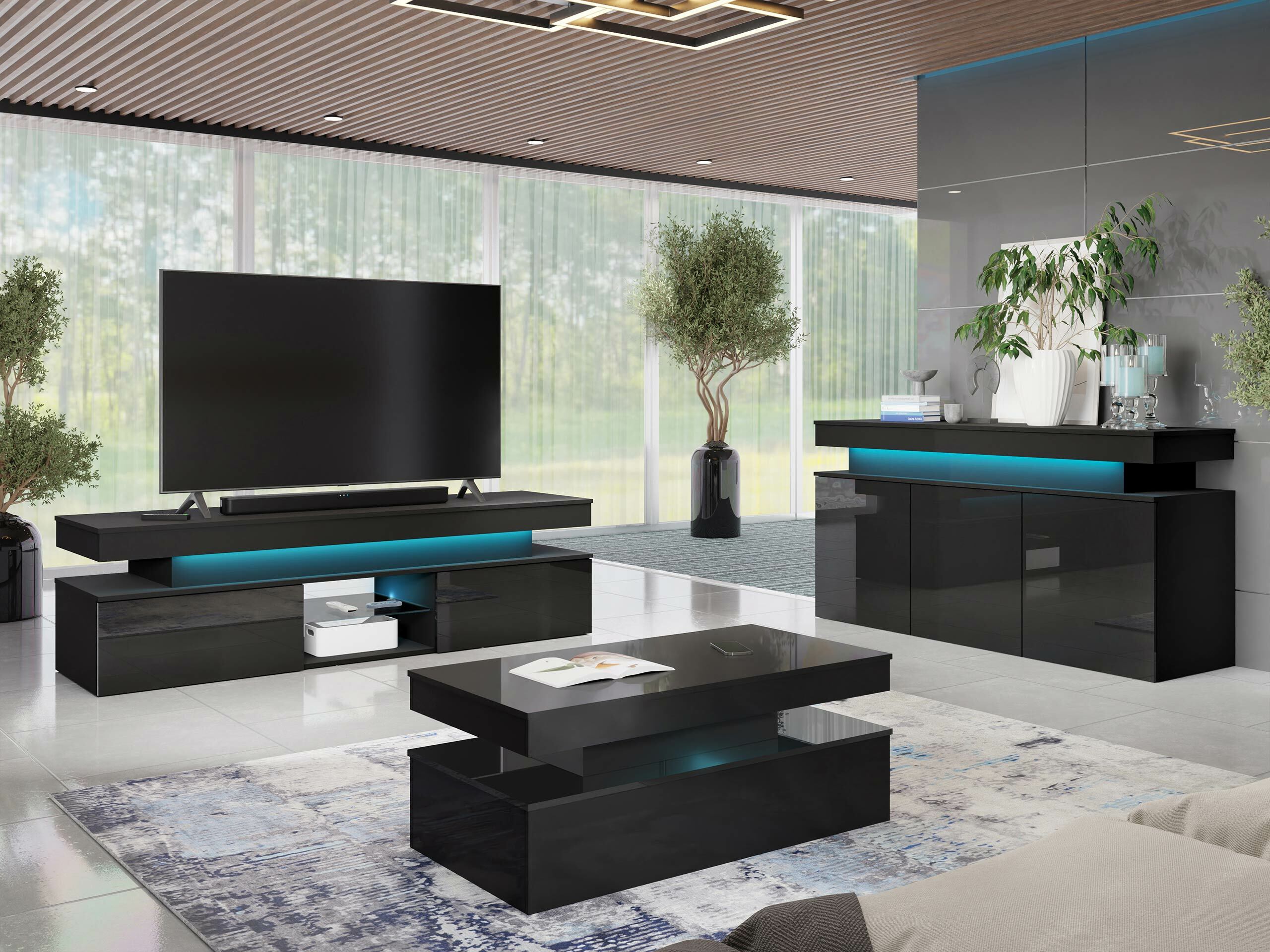 Dressoir Monfero (Zwart + Glanzend zwart)