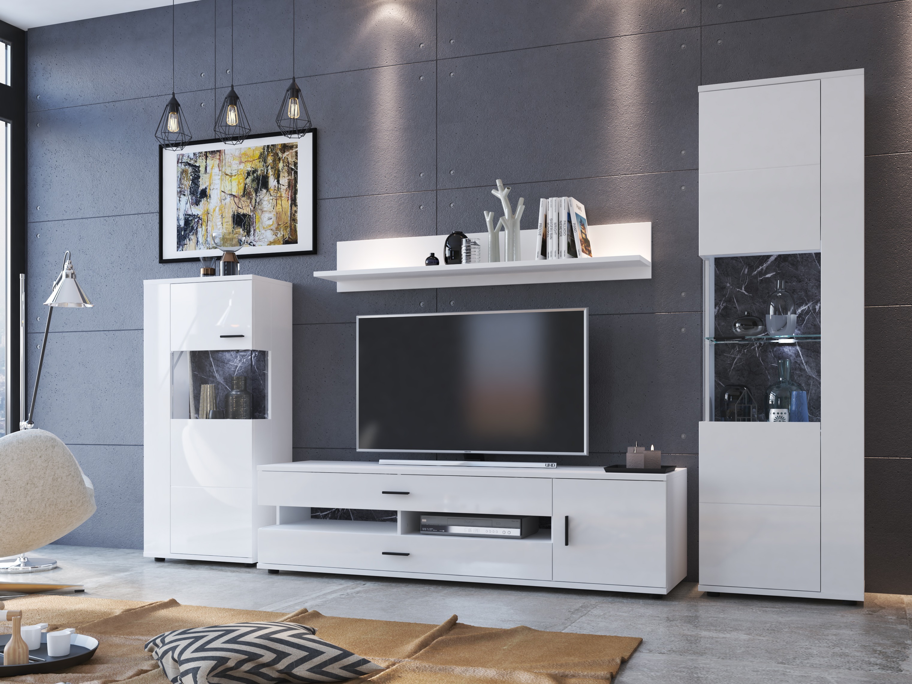 Woonkamerset Ontario 161 (Glanzend wit + Wit)