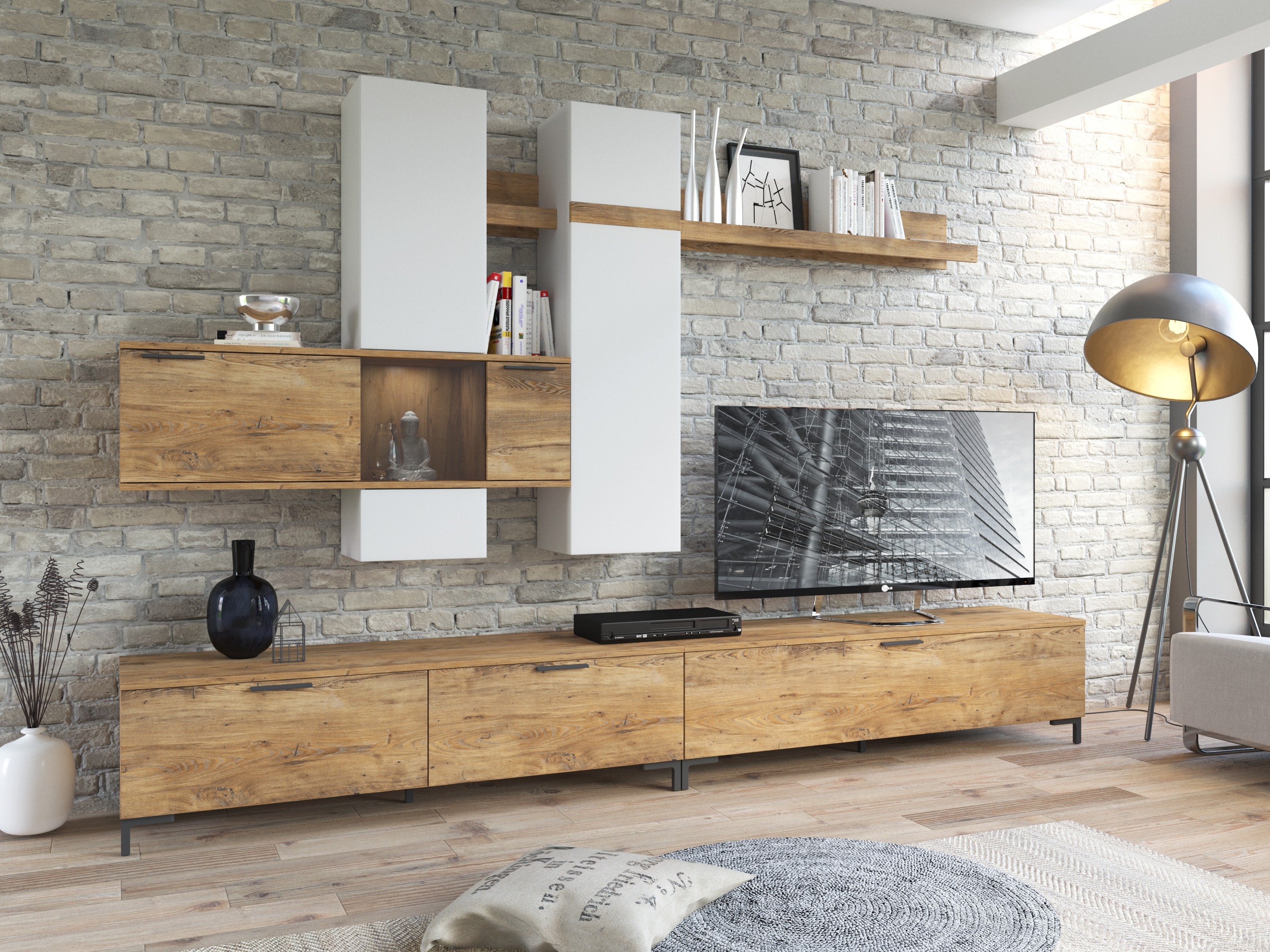 Woonkamerset Salnola 105 (Wit + Kastanje)