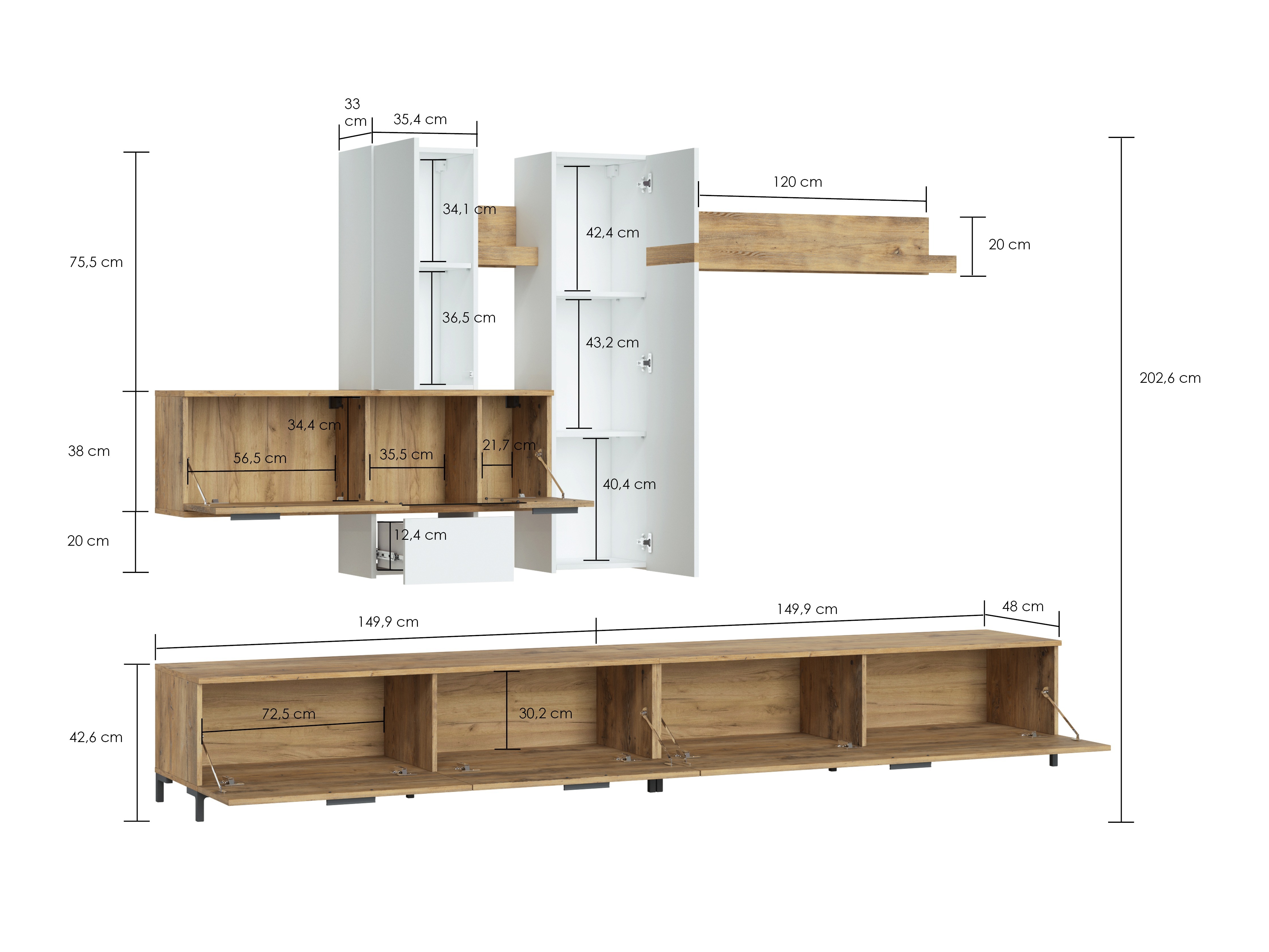 Woonkamerset Salnola 105 (Wit + Kastanje)