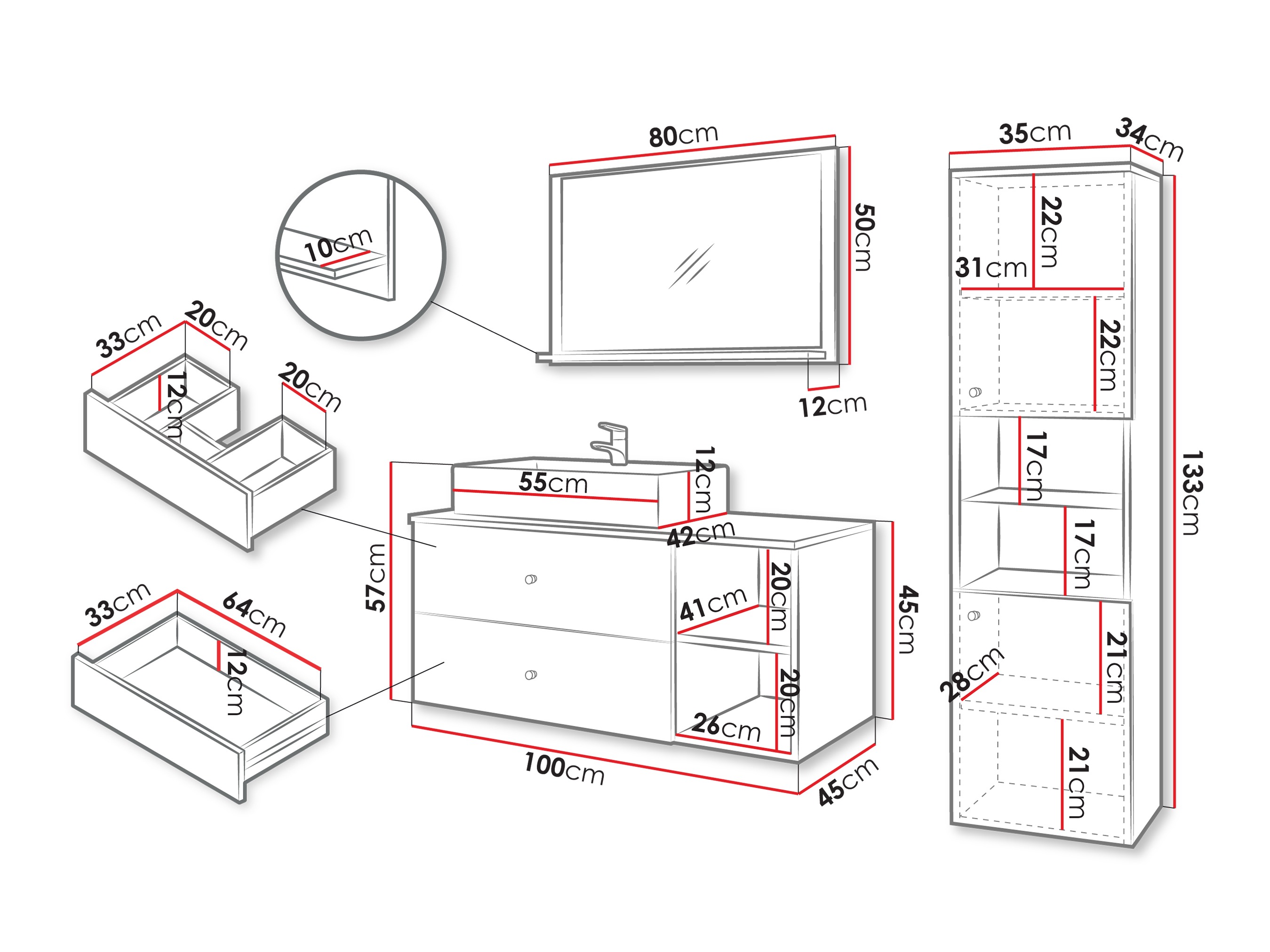 Badkamerset Ophruvi 101 (Lichtbruin)