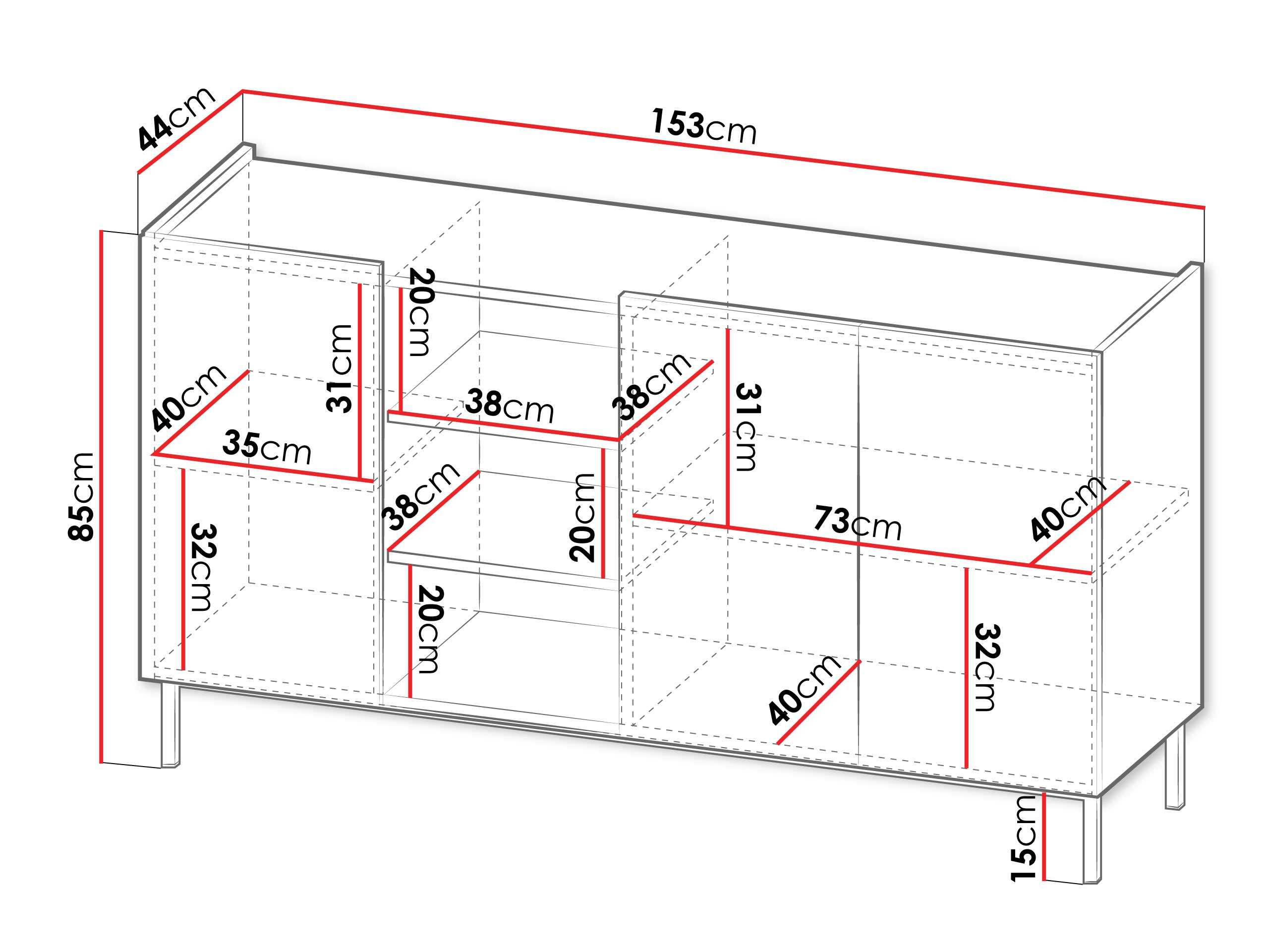 Dressoir Veldome 100 (Zwart + Lichtbruin)
