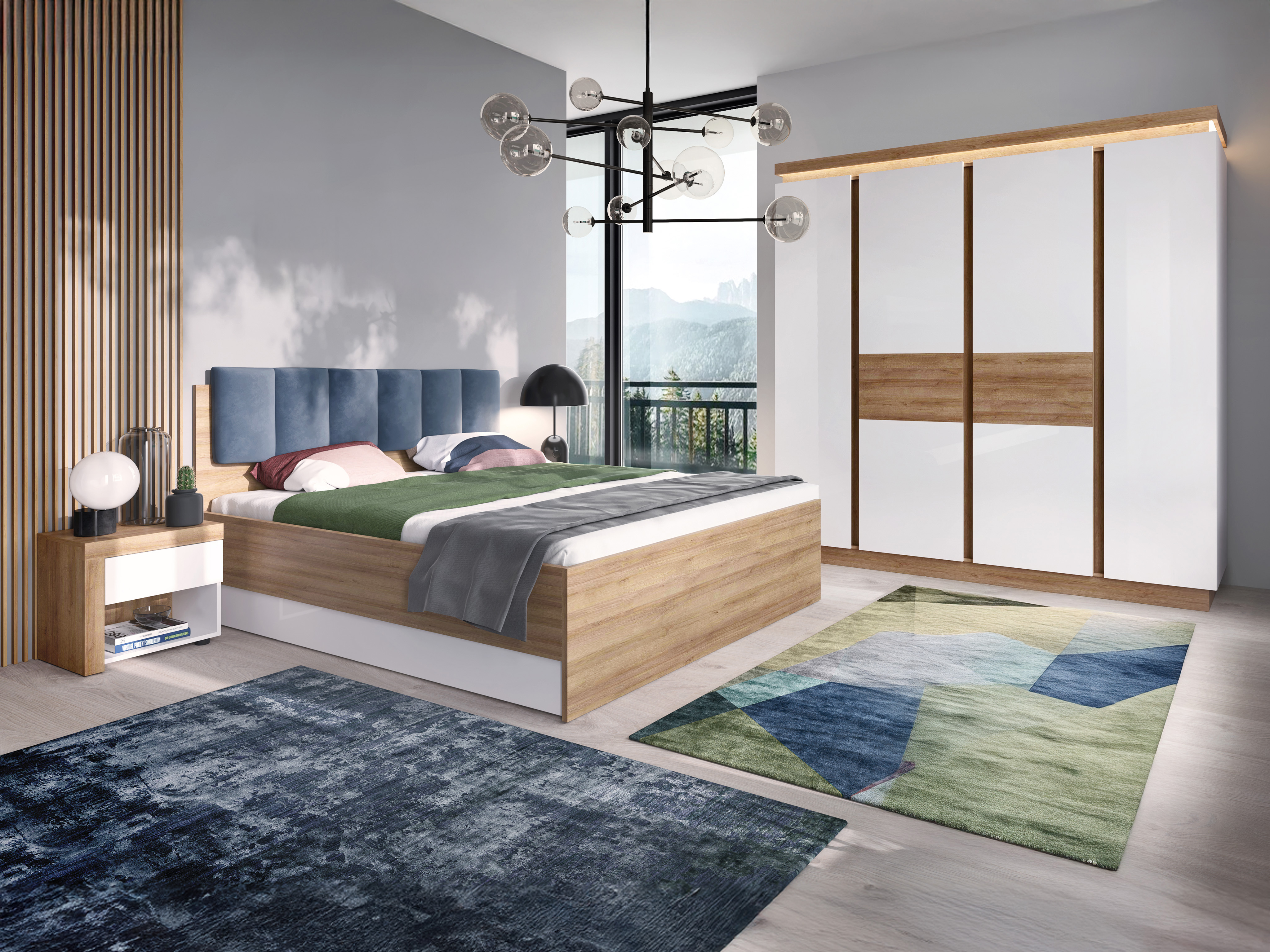 Slaapkamer set Feldeli 122 (Riviera eiken + Glanzend wit)