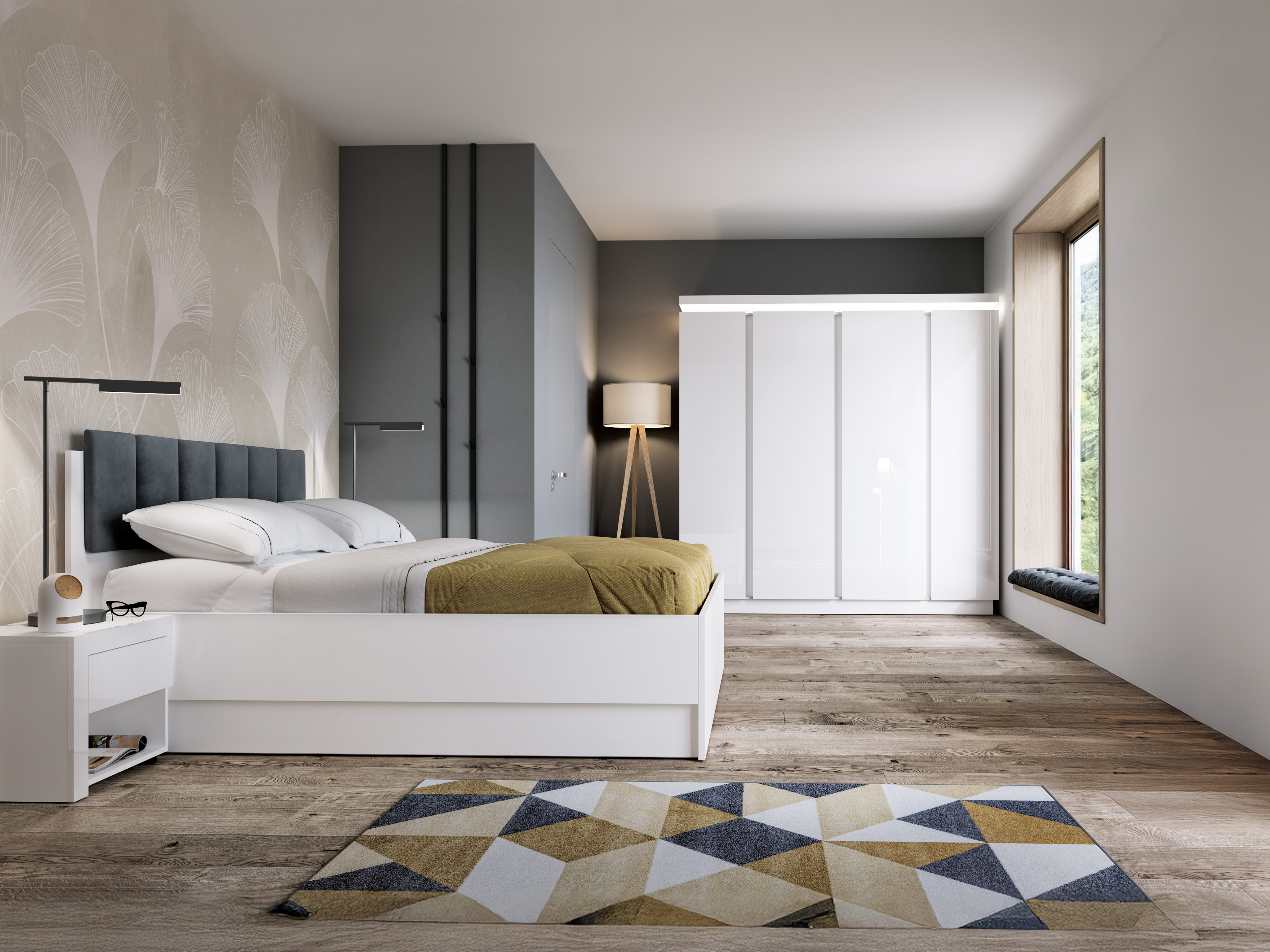 Slaapkamer set Feldeli 122 (Wit + Glanzend wit)