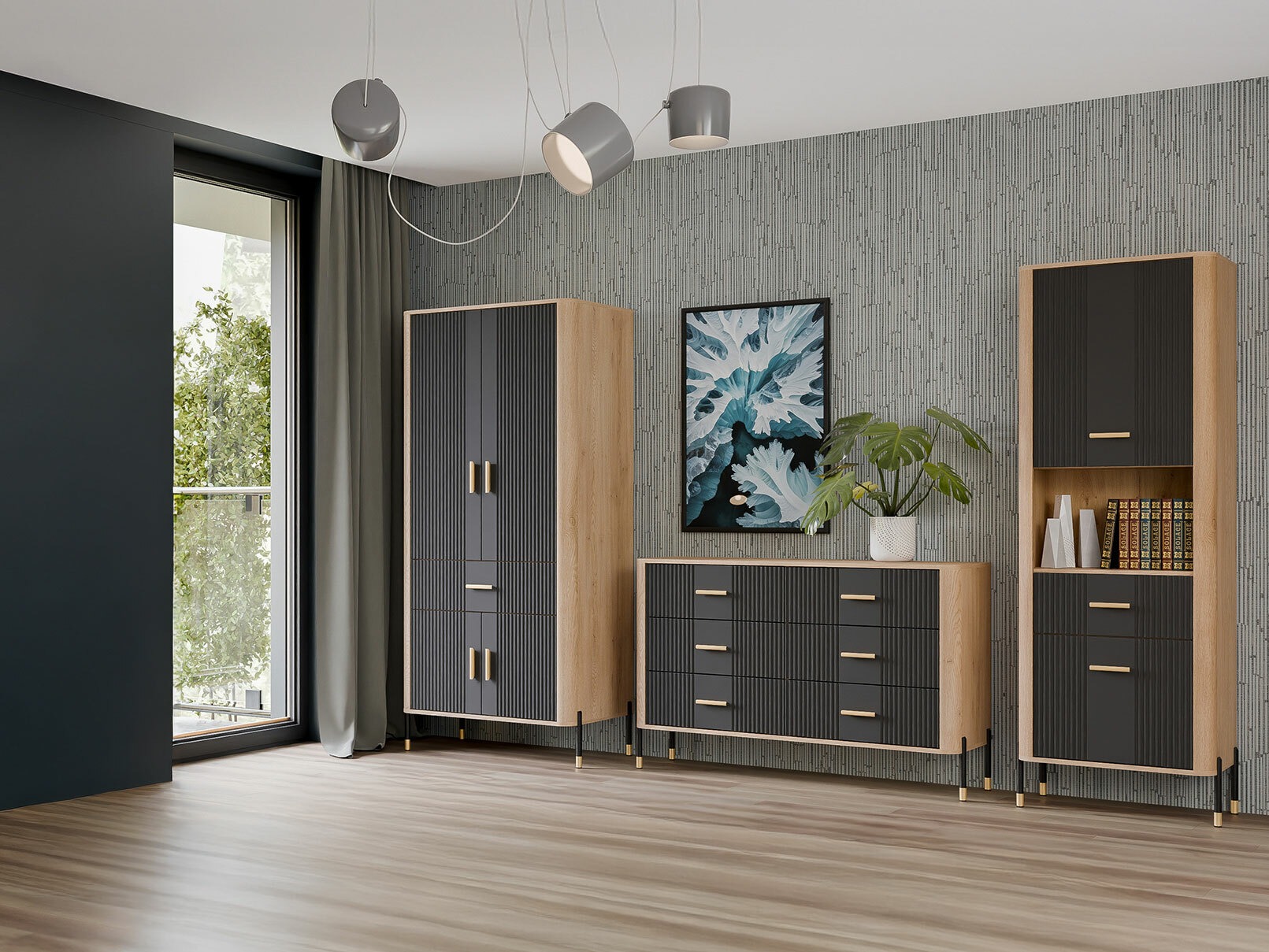 Kledingkast Flosora 133 (Antraciet)