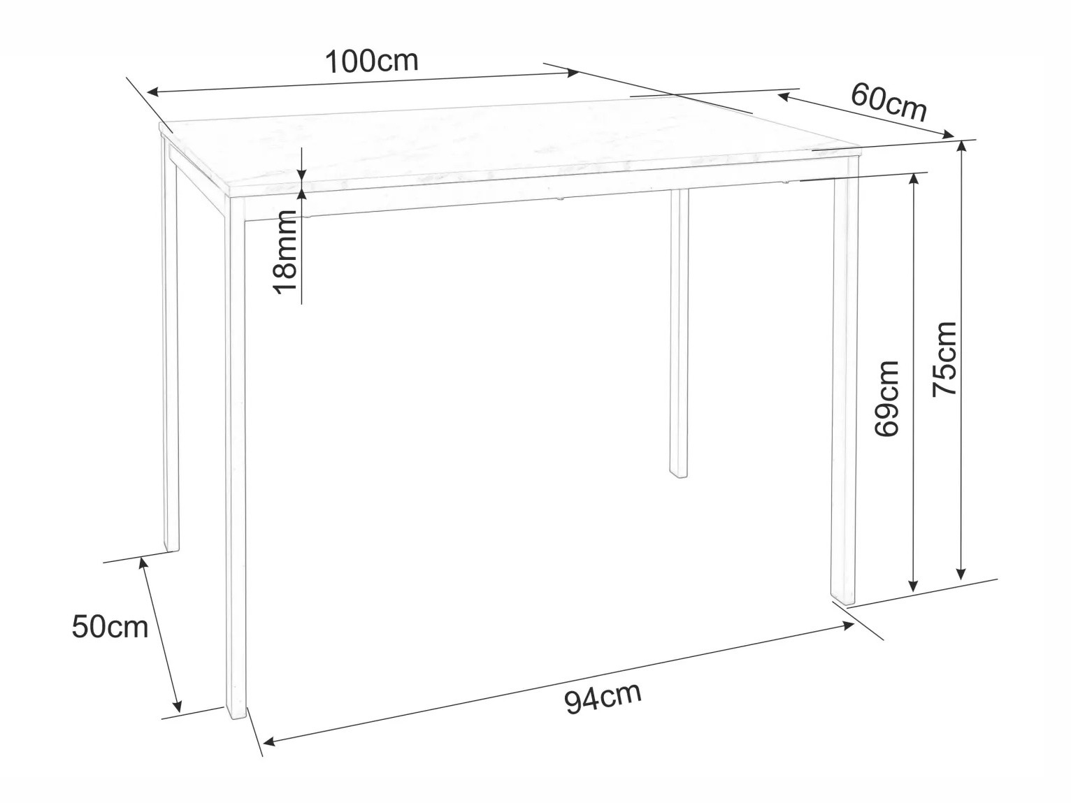 Tafel Detroit 861 (Wit marmer + Zwart)