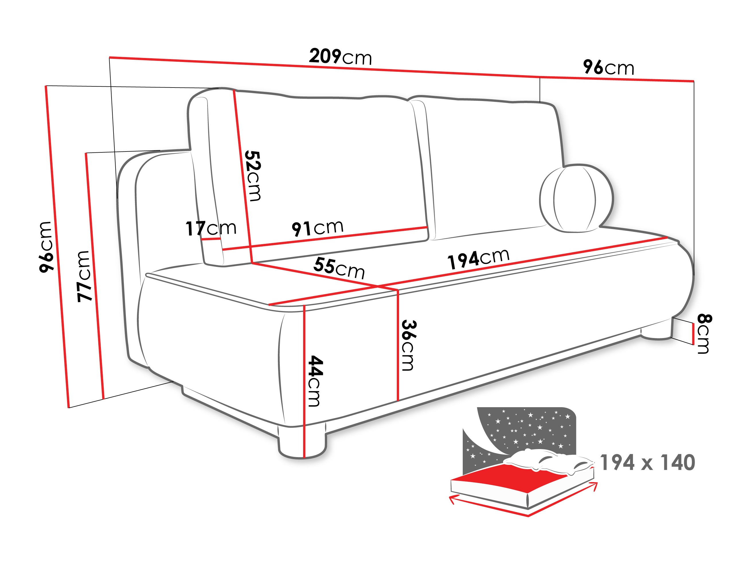 Slaapbank TrendyNest 116 (Coral 65)