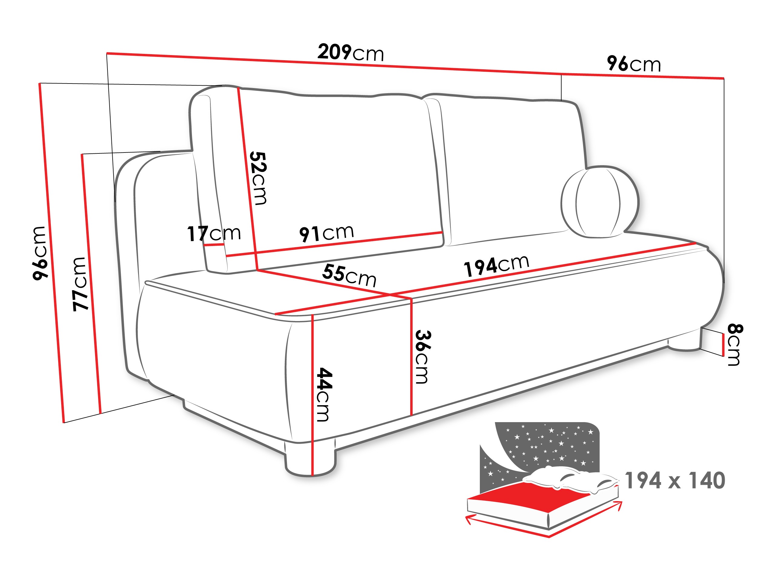 Slaapbank TrendyNest 116 (Coral 80)