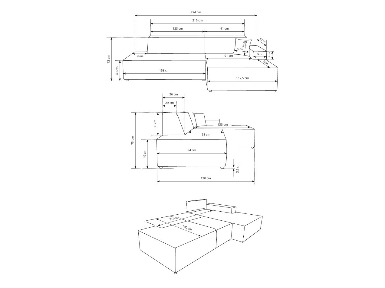 Hoekbank Kingston 187 (Dunbar 65)
