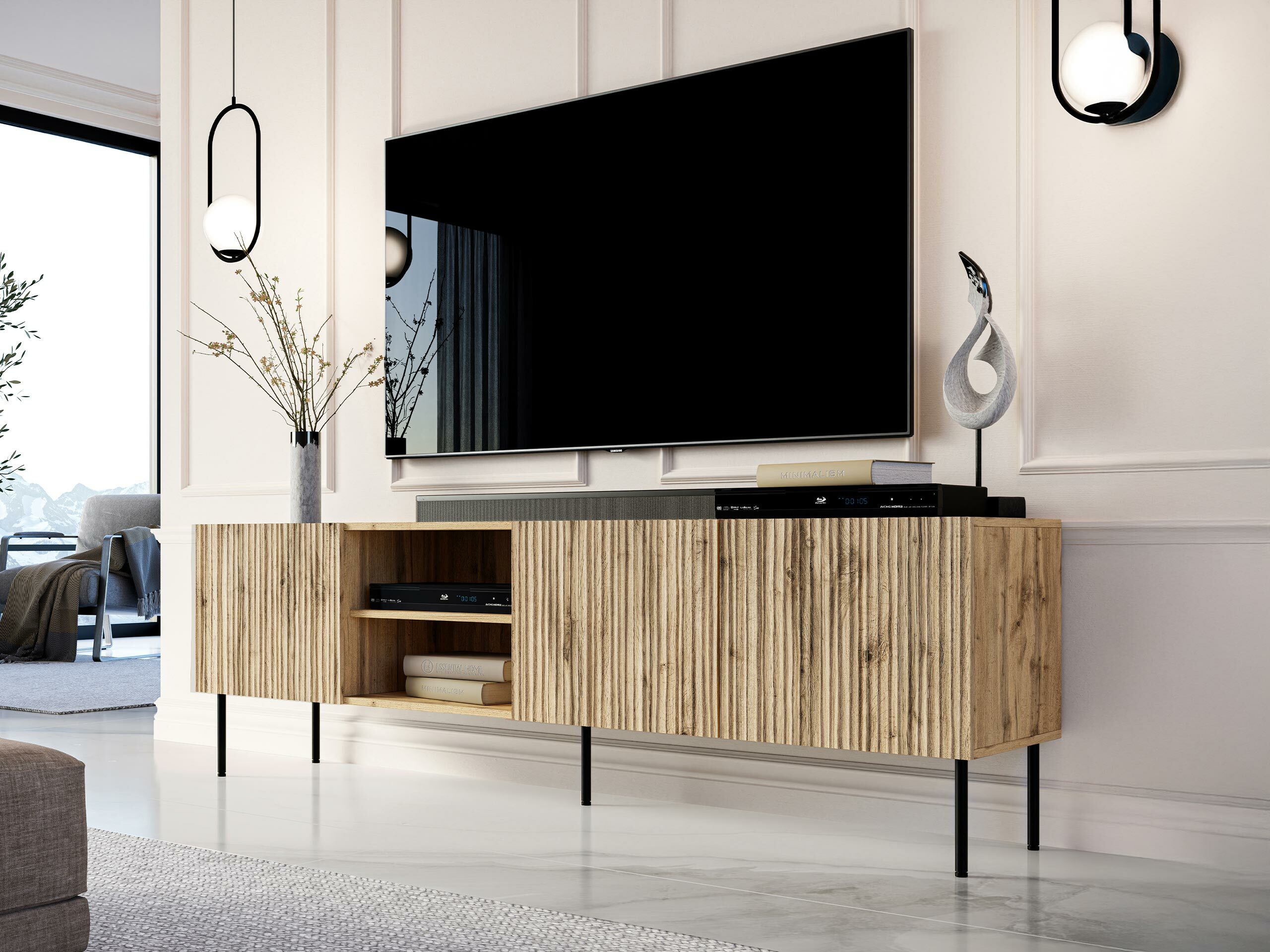 TV-meubel Lorelbo 103 (Wotan eik + Zwart)