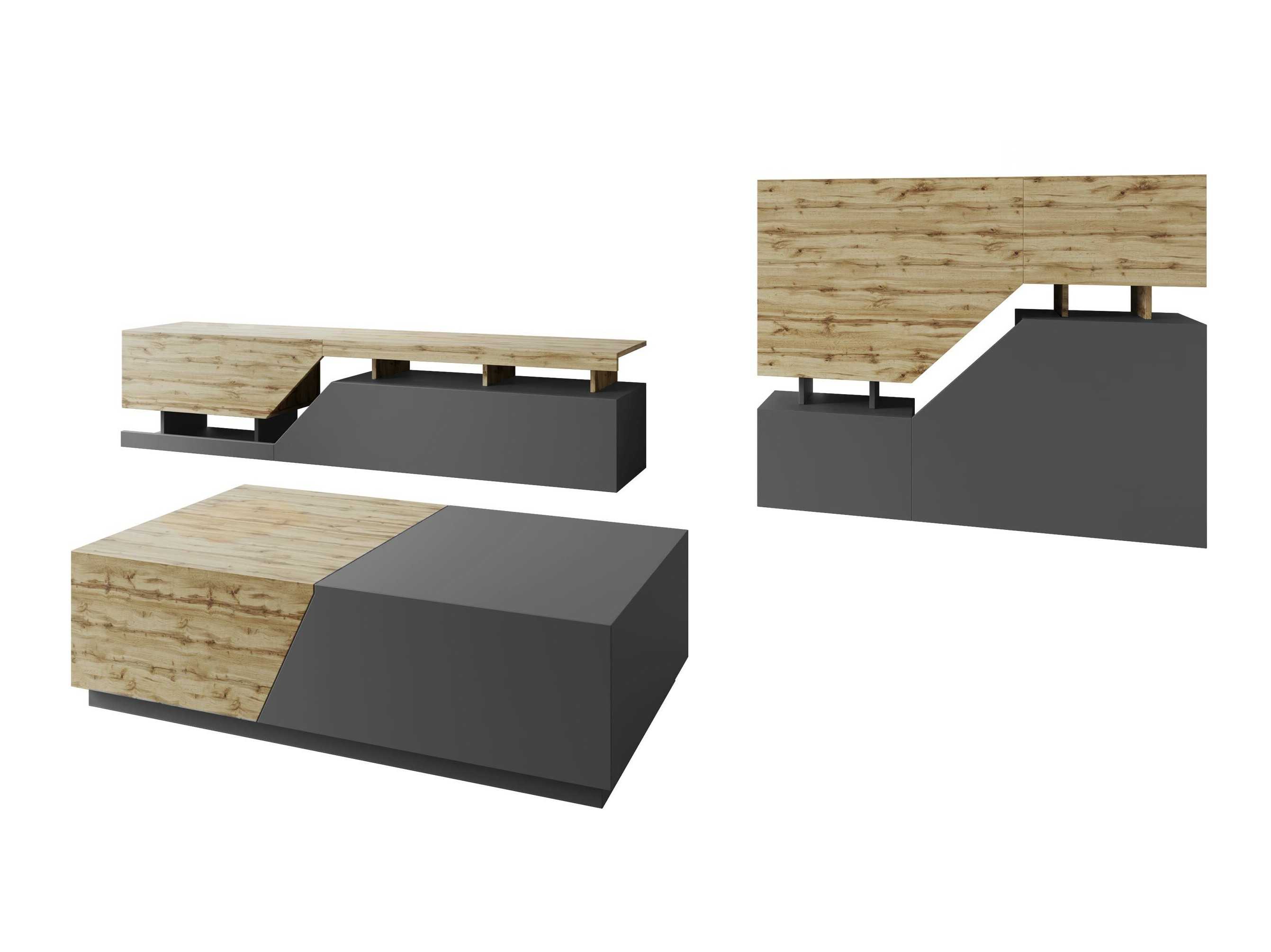 Woonkamerset Comfivo Daldune II (Antraciet + Wotan eik)