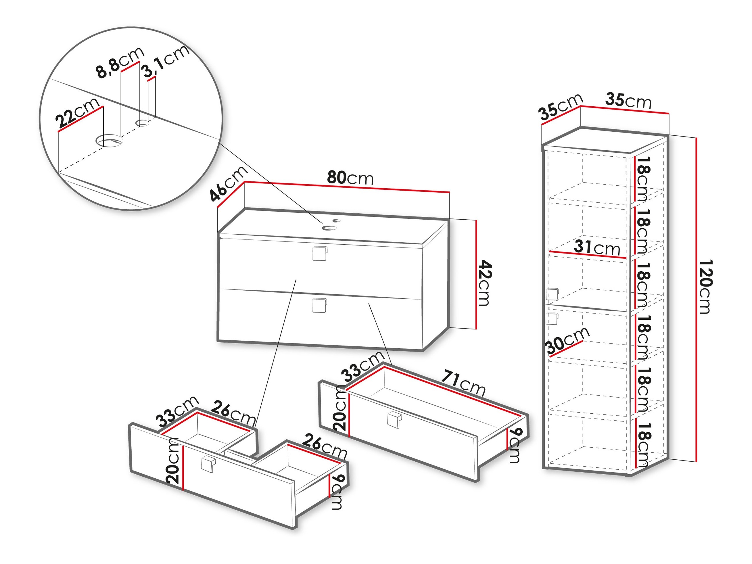 Badkamerset Orlvera 103 (Lichtbruin)