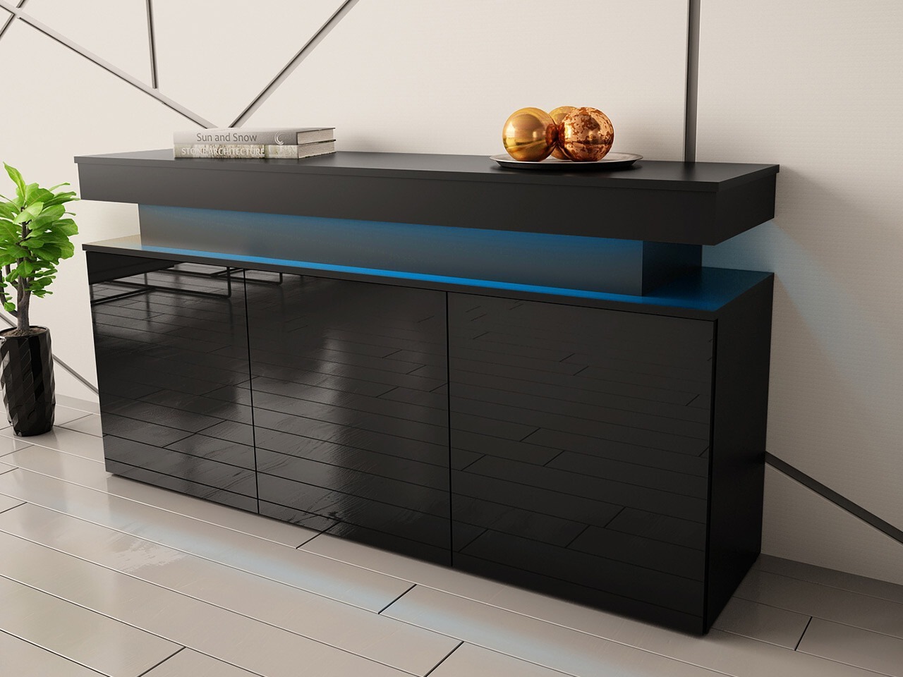Dressoir Monfero (Zwart + Glanzend zwart)
