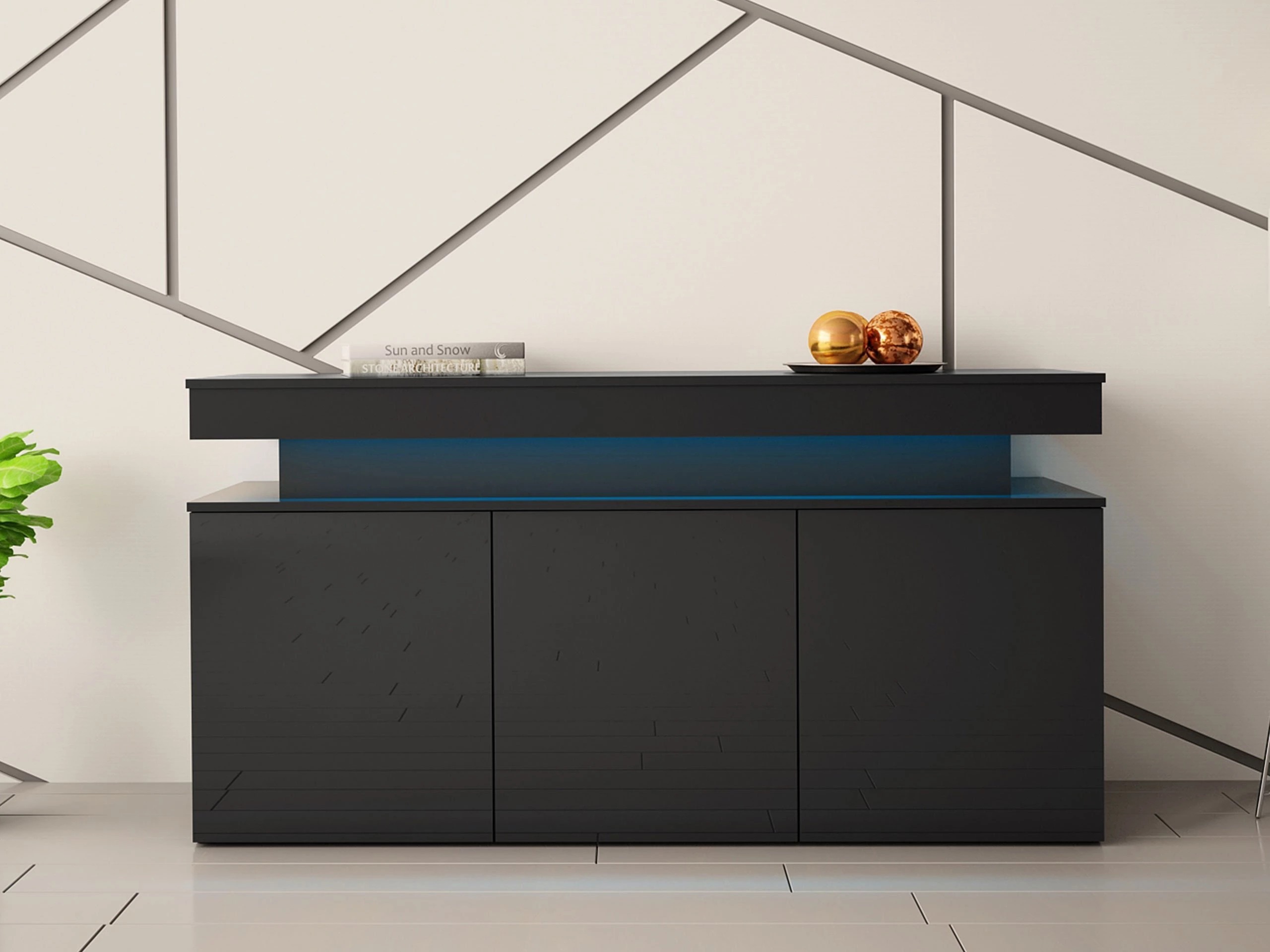 Dressoir Monfero (Zwart + Glanzend zwart)
