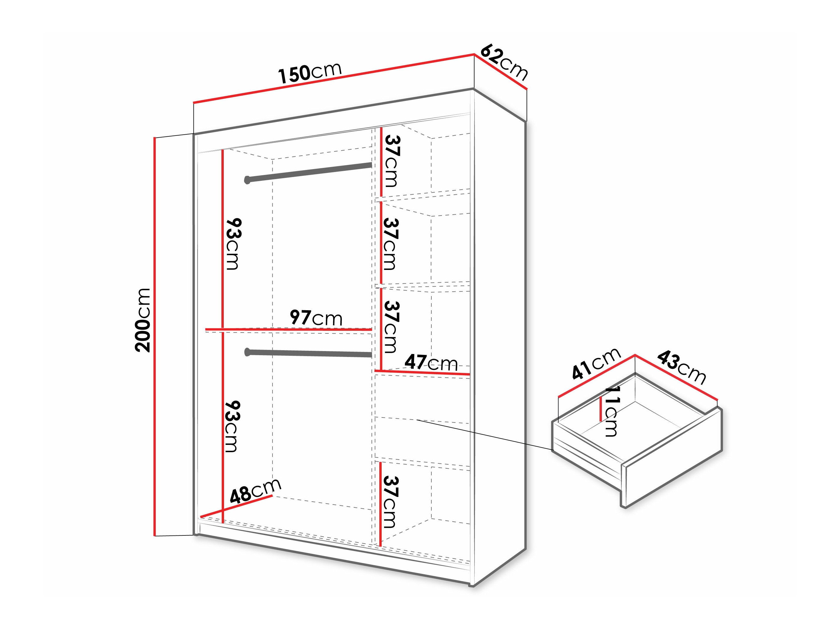 Kledingkast Hartford 576 (Zwart)