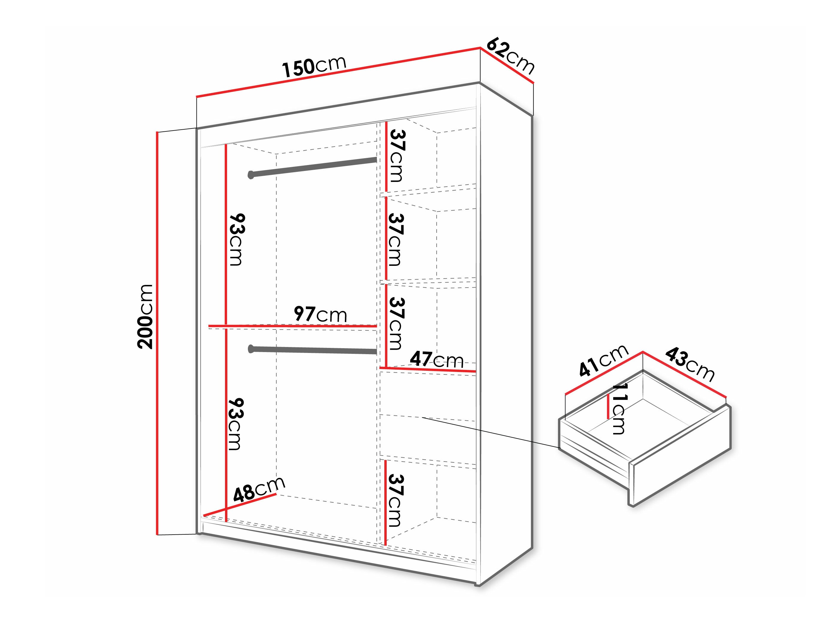 Kledingkast Hartford 576 (Zwart)