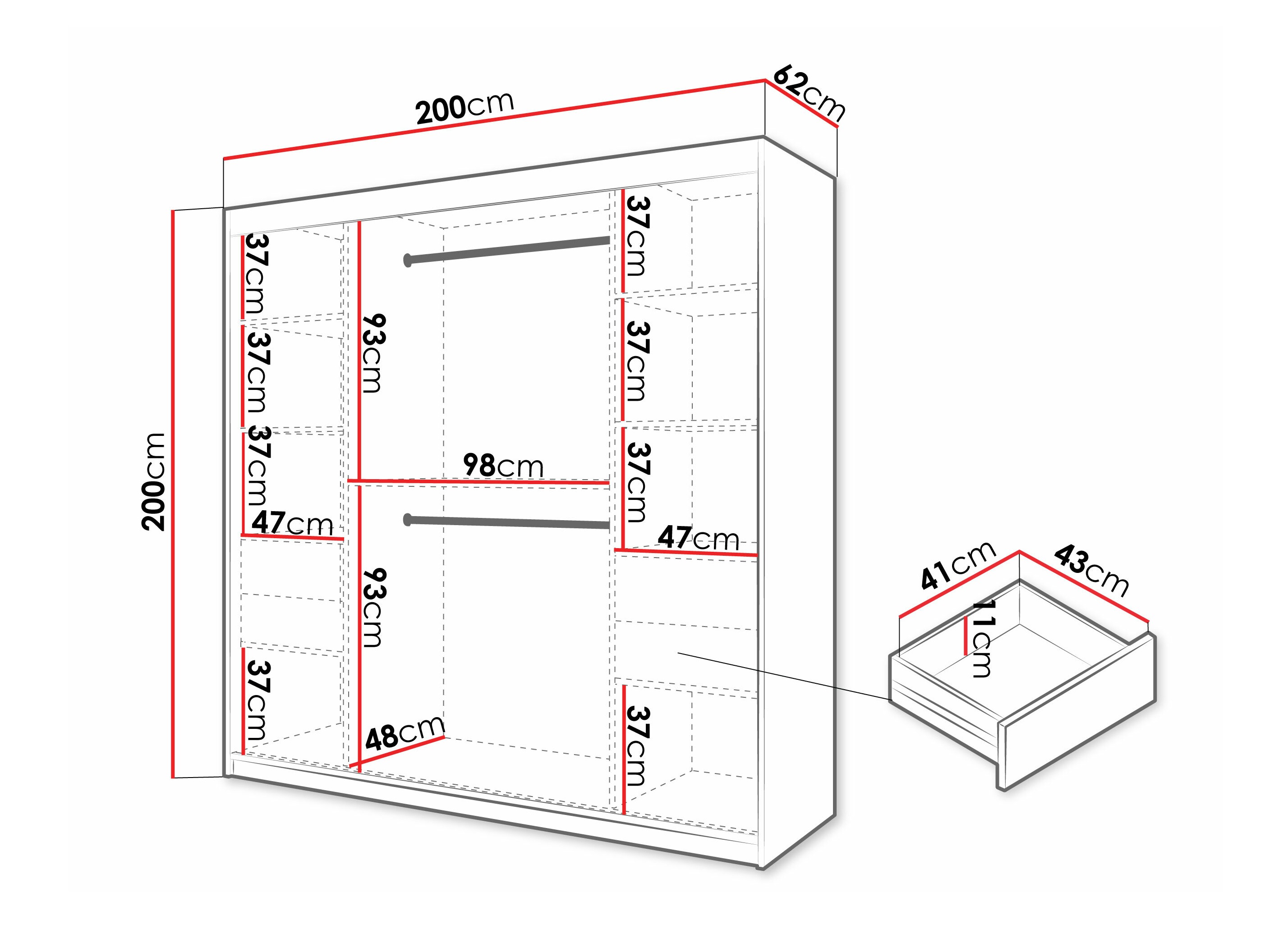 Kledingkast Hartford 576 (Zwart)