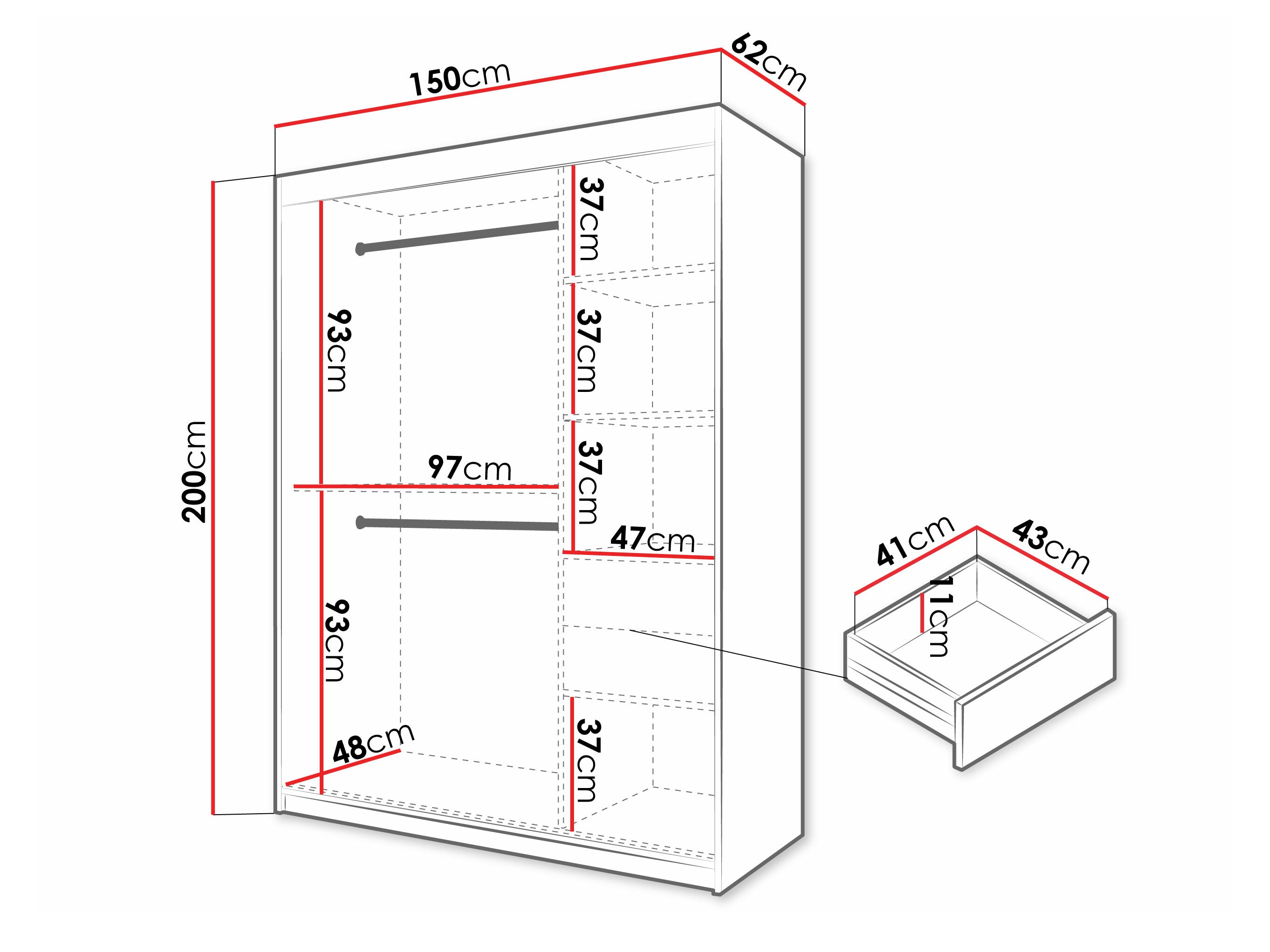 Kledingkast Hartford 577 (Zwart)