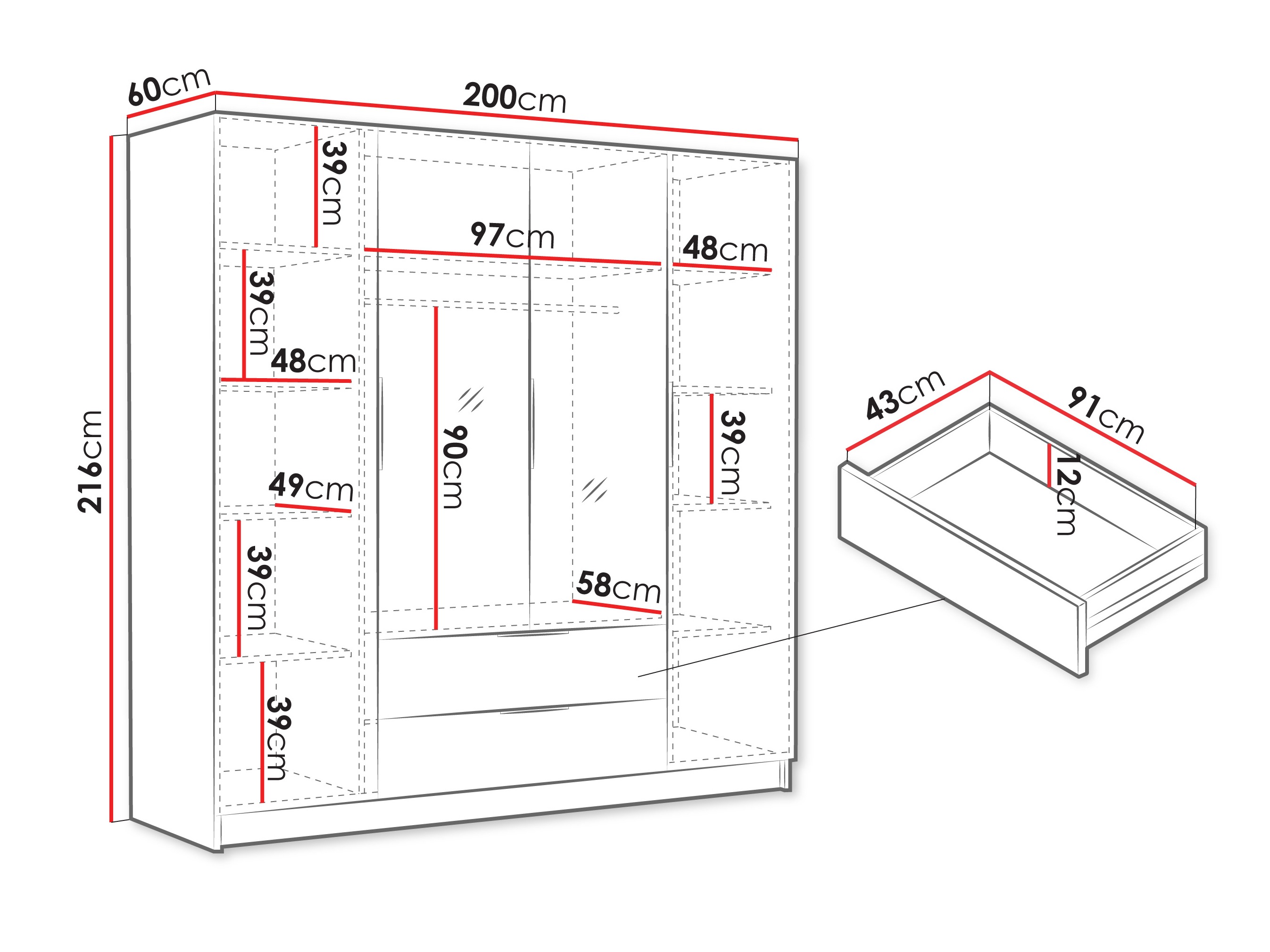 Kledingkast Closico 201 (Zwart)