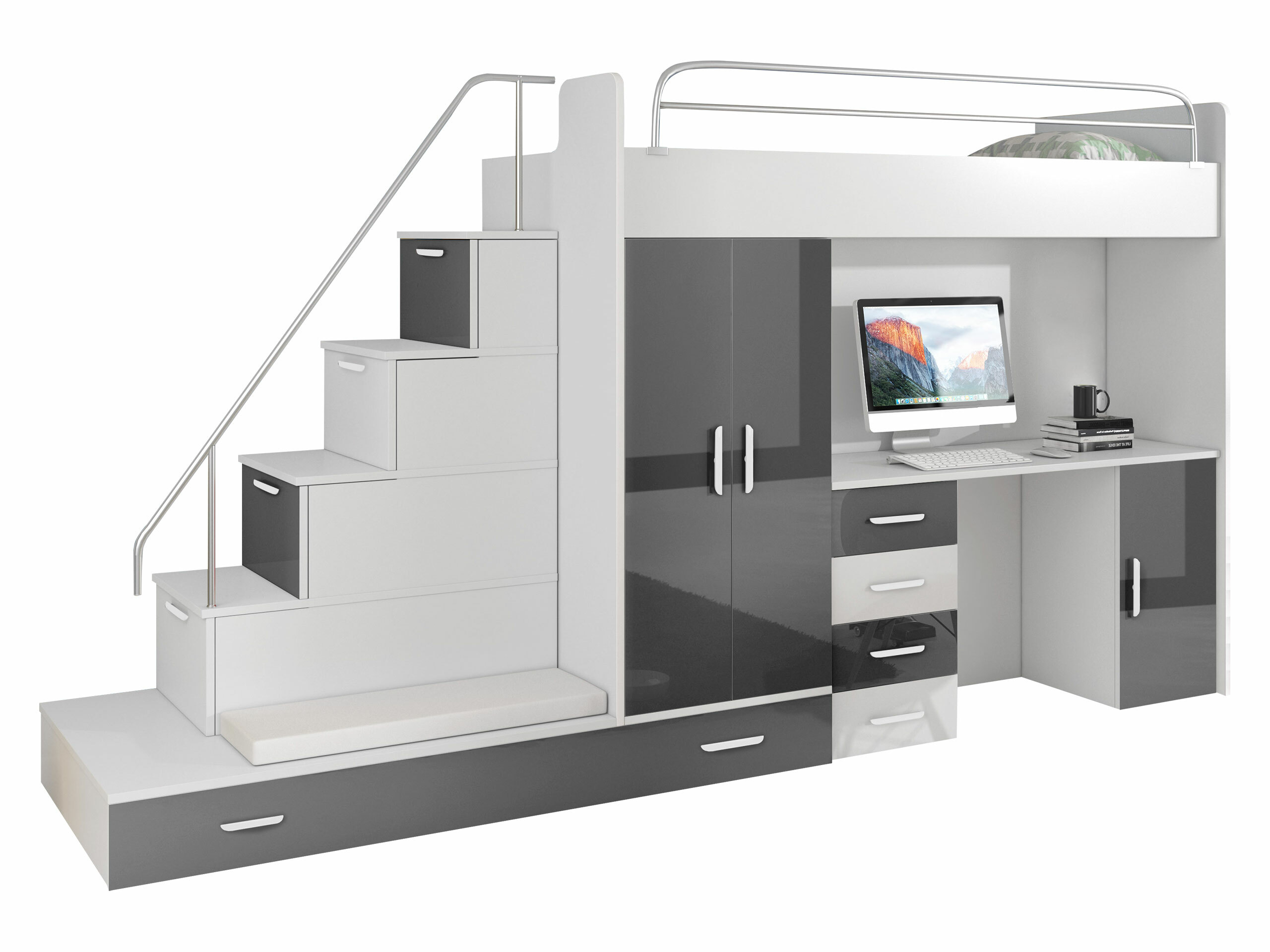 De reeks van de kinderkamer Salmere 100 (Wit + Glanzend wit + Grijs met glans)