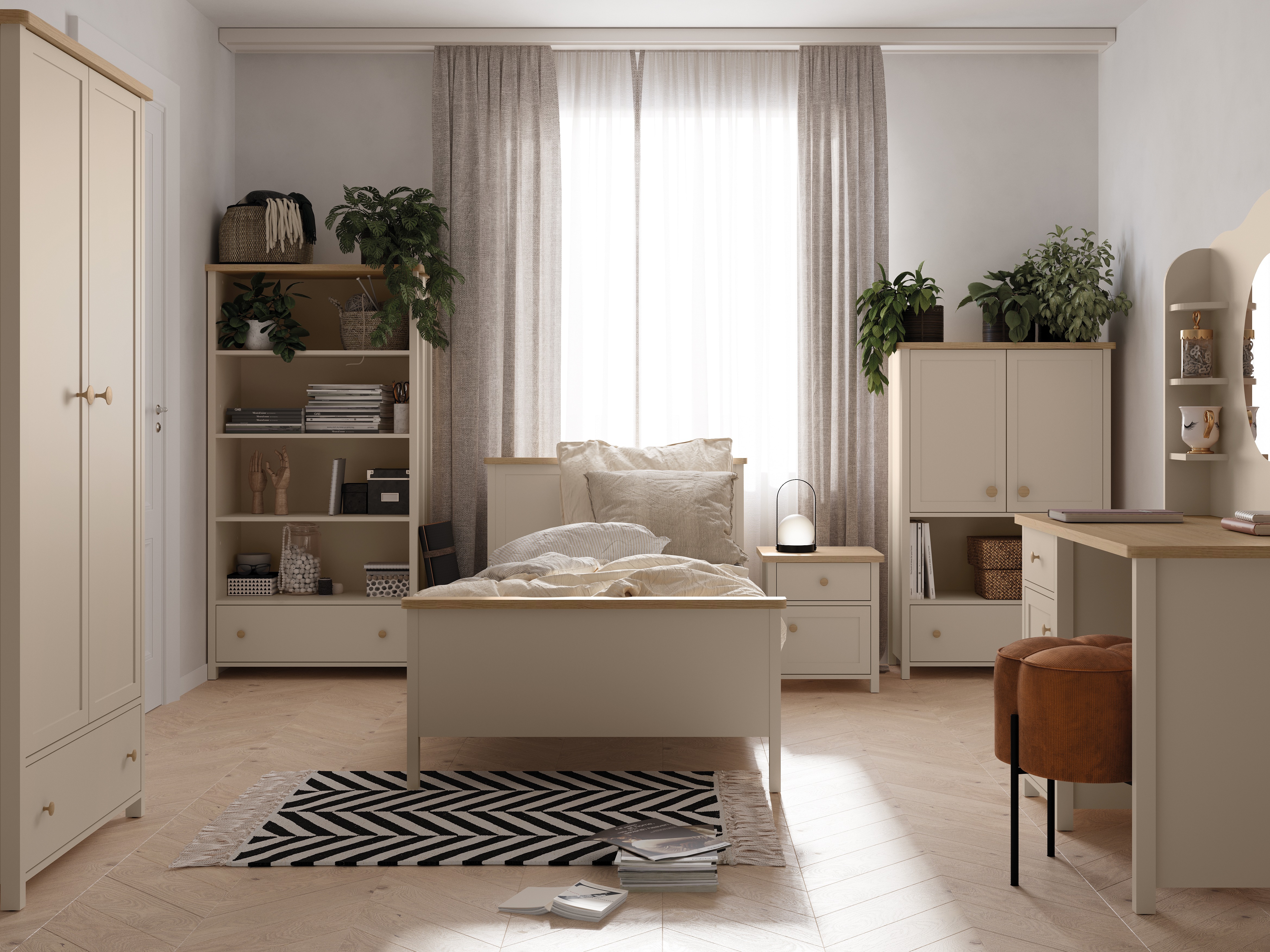 Kledingkast Romelbo 145 (Beige + Eiken)