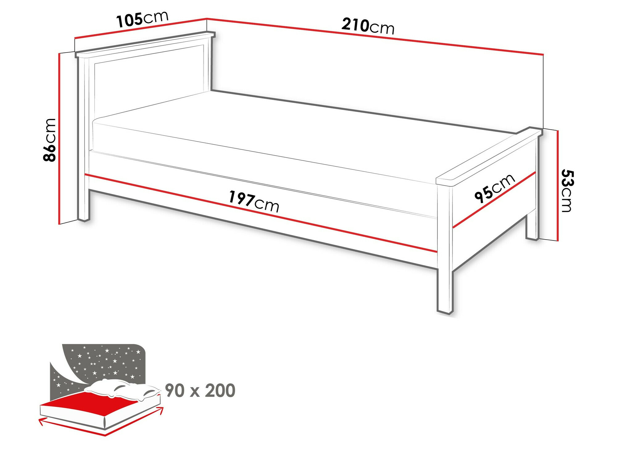 Bed Romelbo 148 (Wit + Eiken)
