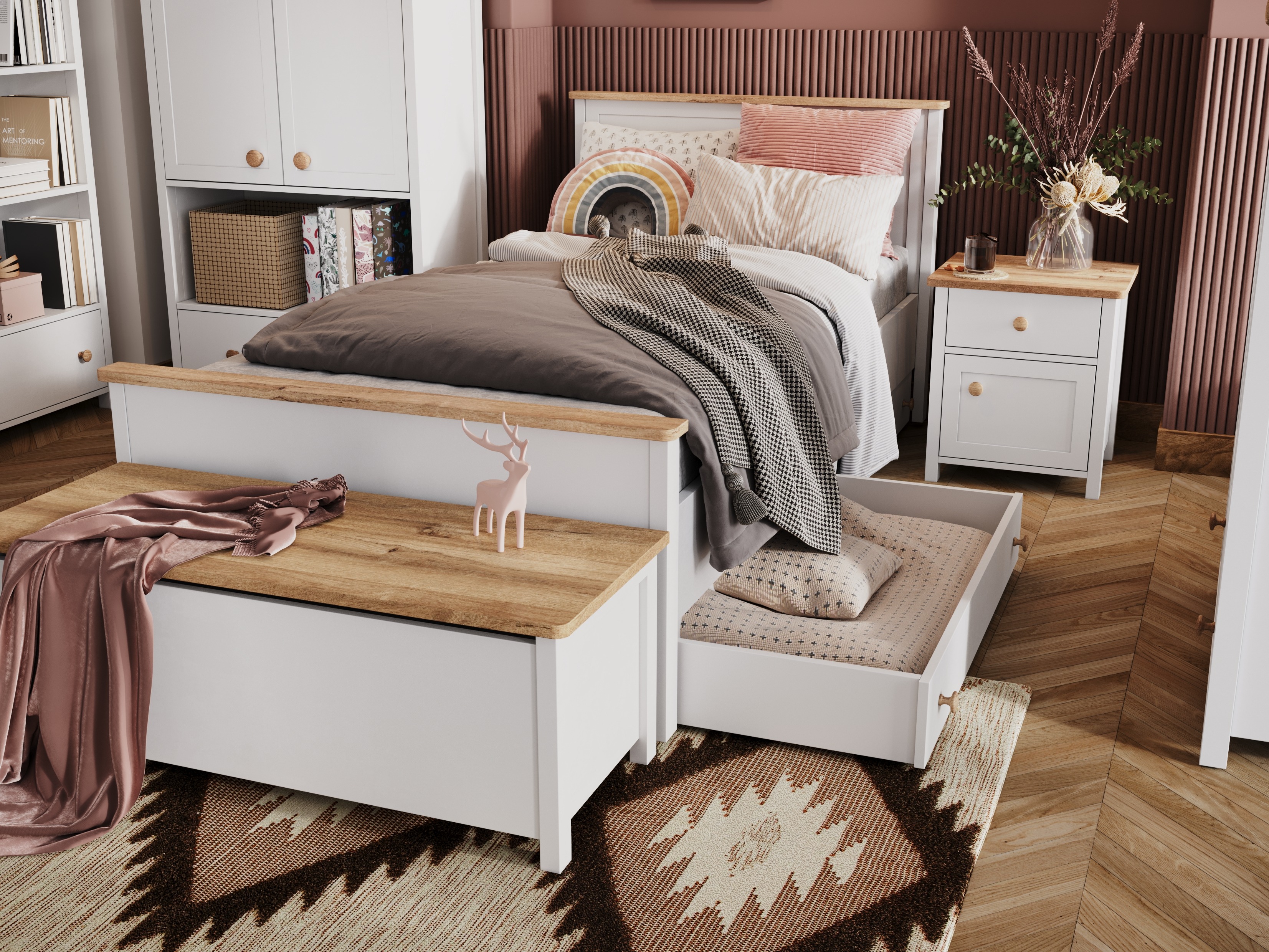 Bed Romelbo 148 (Wit + Eiken)