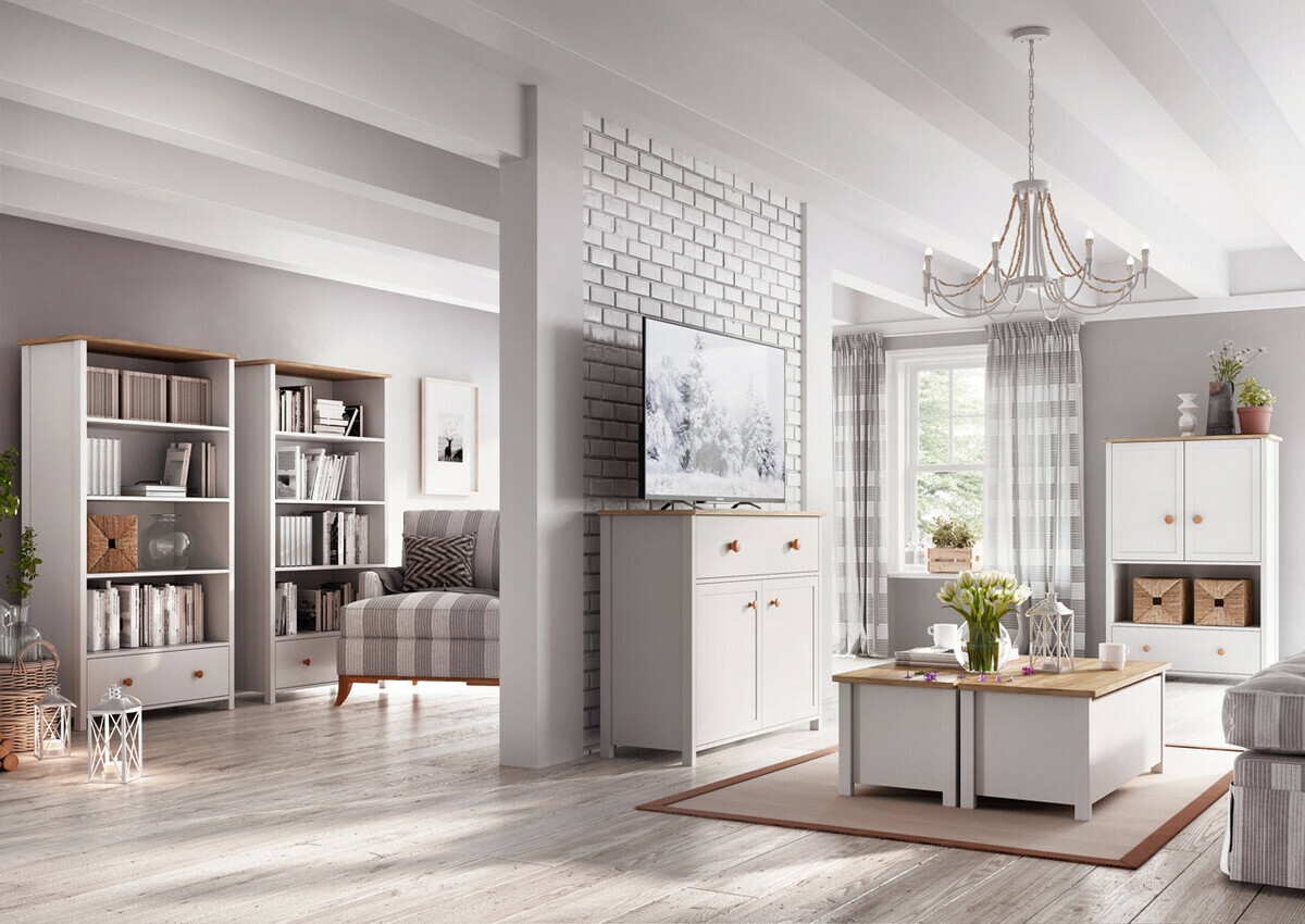 Ladekast Romelbo 150 (Wit + Eiken)