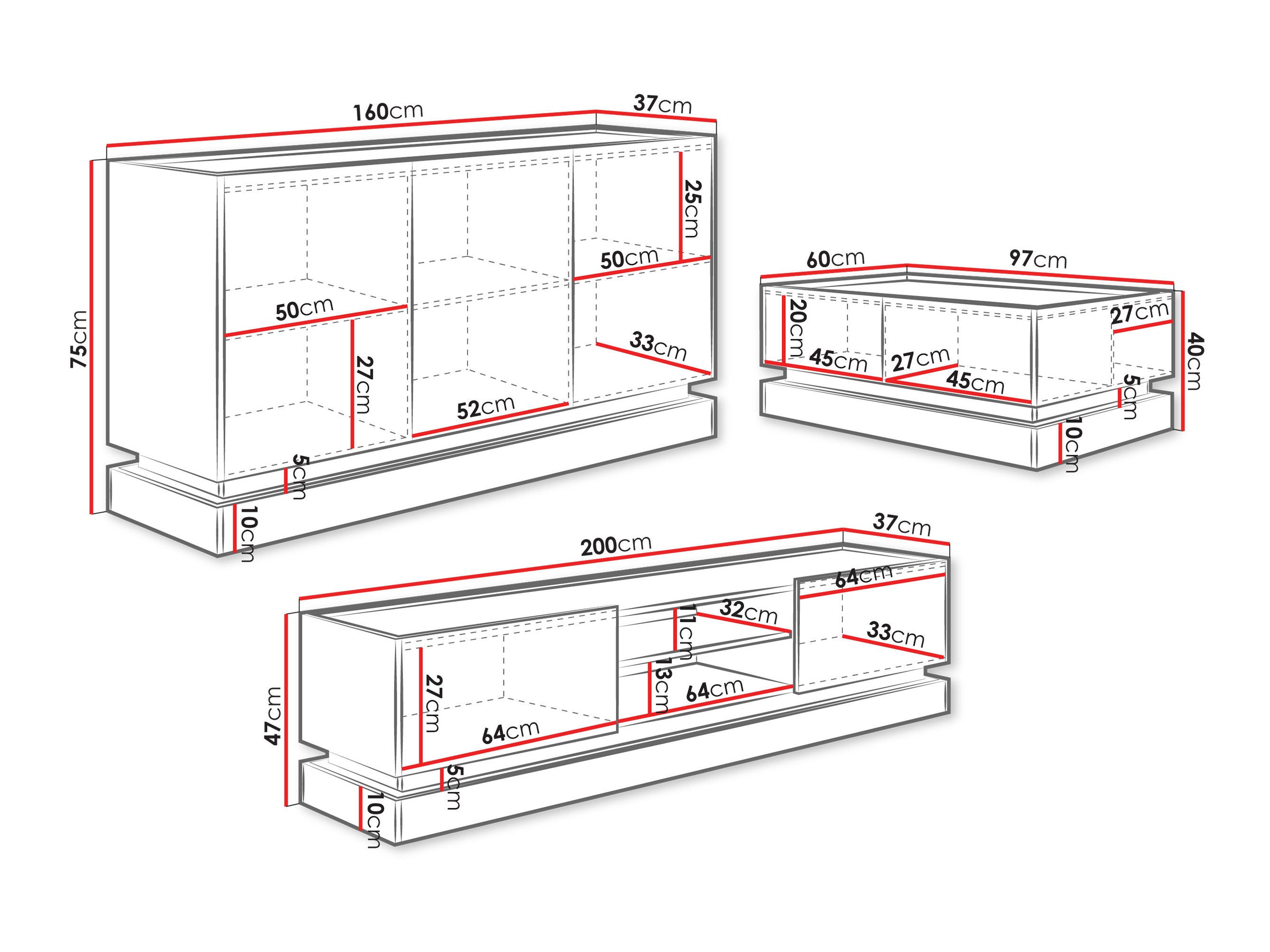 Woonkamerset Comfivo Tilia (Zwart + Eiken)