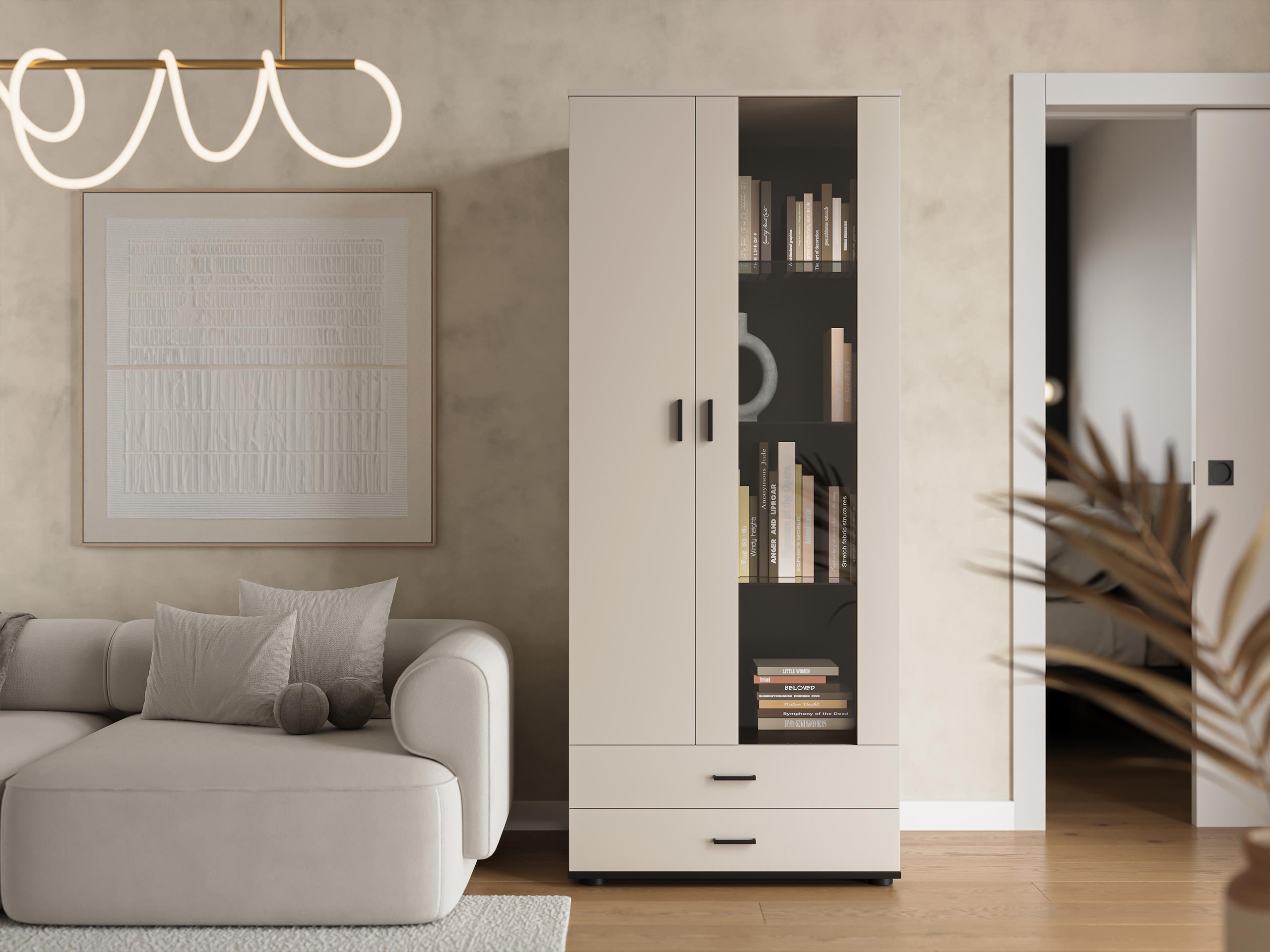 Boekenkast Tornola 105 (Kasjmier + Zwart)