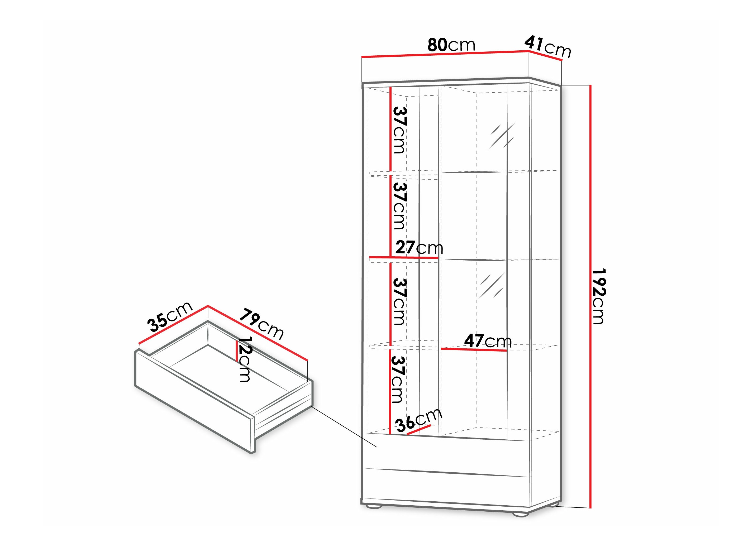 Boekenkast Tornola 105 (Zwart + Glanzend zwart)