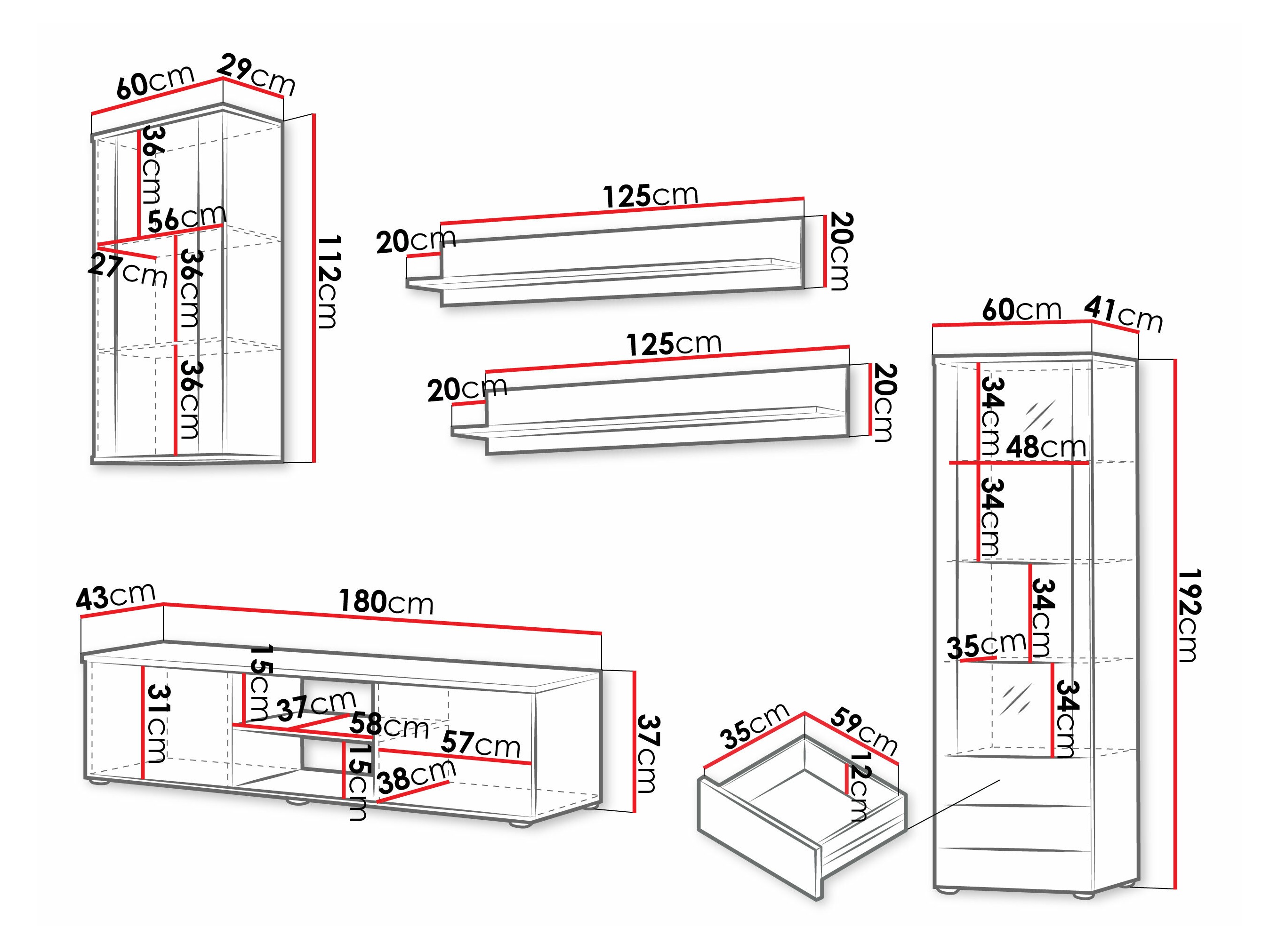 Woonkamerset Tornola 114 (Wit + Glanzend wit)